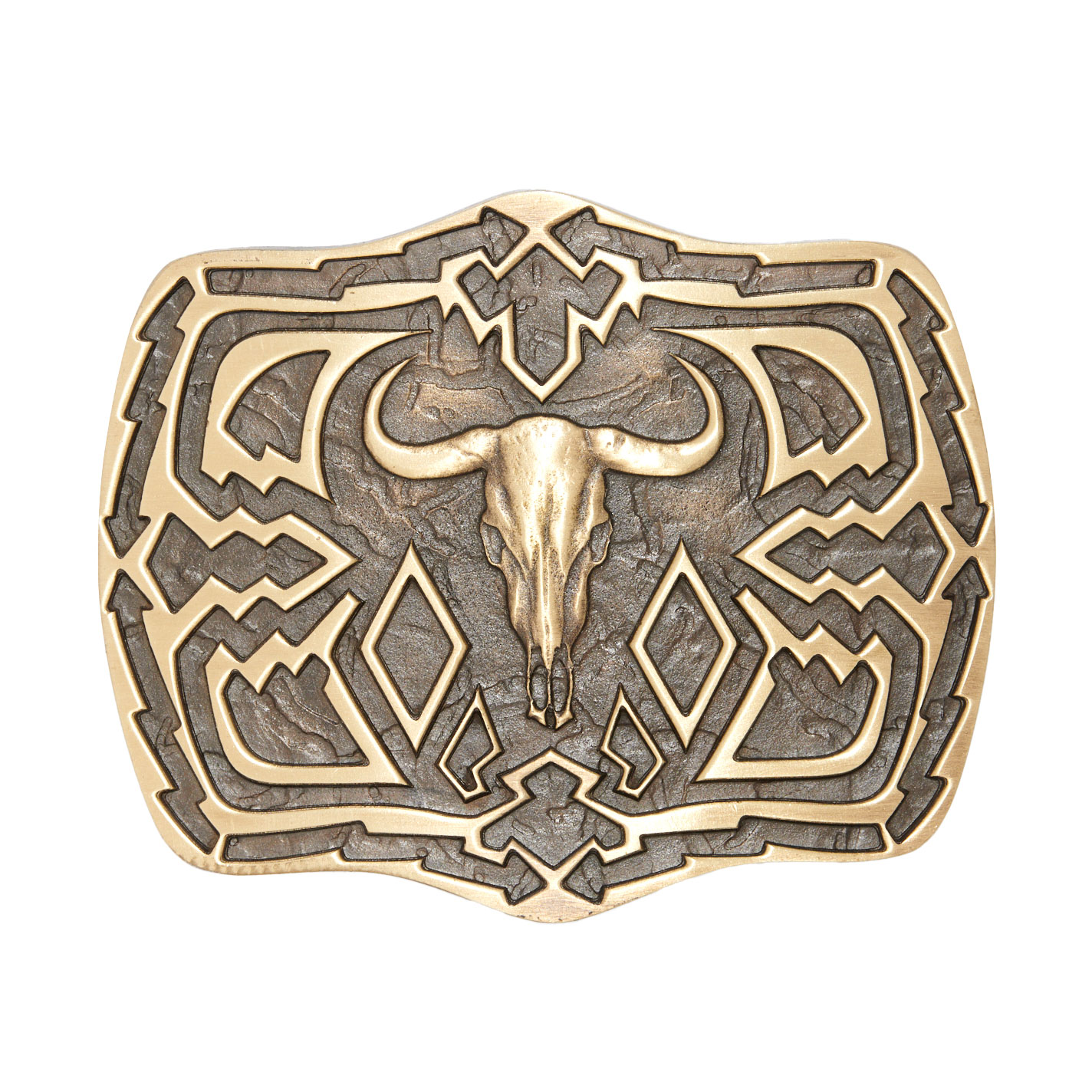 Andwest Southwest Longhorn Skull Antique Brass Belt Buckle - Image 1