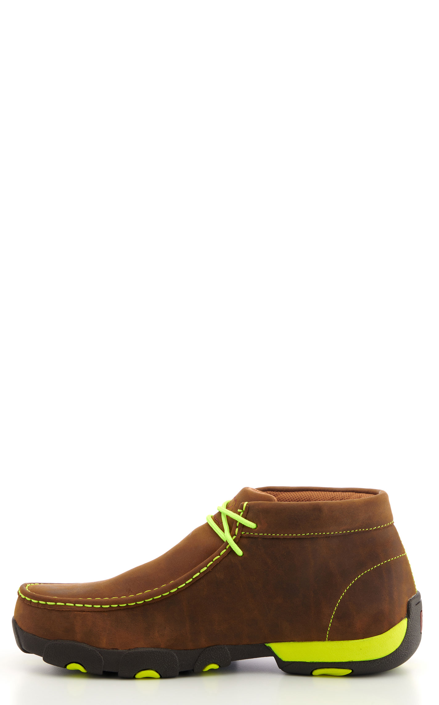 Twisted X Men's Distressed Brown with Neon Yellow Laces Chukka Driving Moc Steel Toe Work Shoe - Image 1