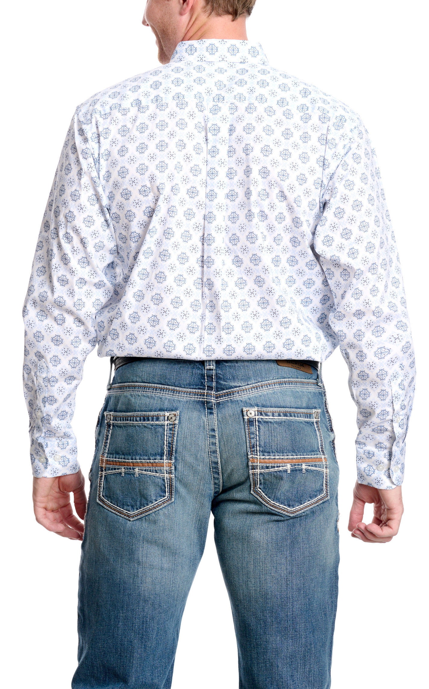 Rafter C Men's ProFlex45 Blue Geo Print Western Shirt - Image 1