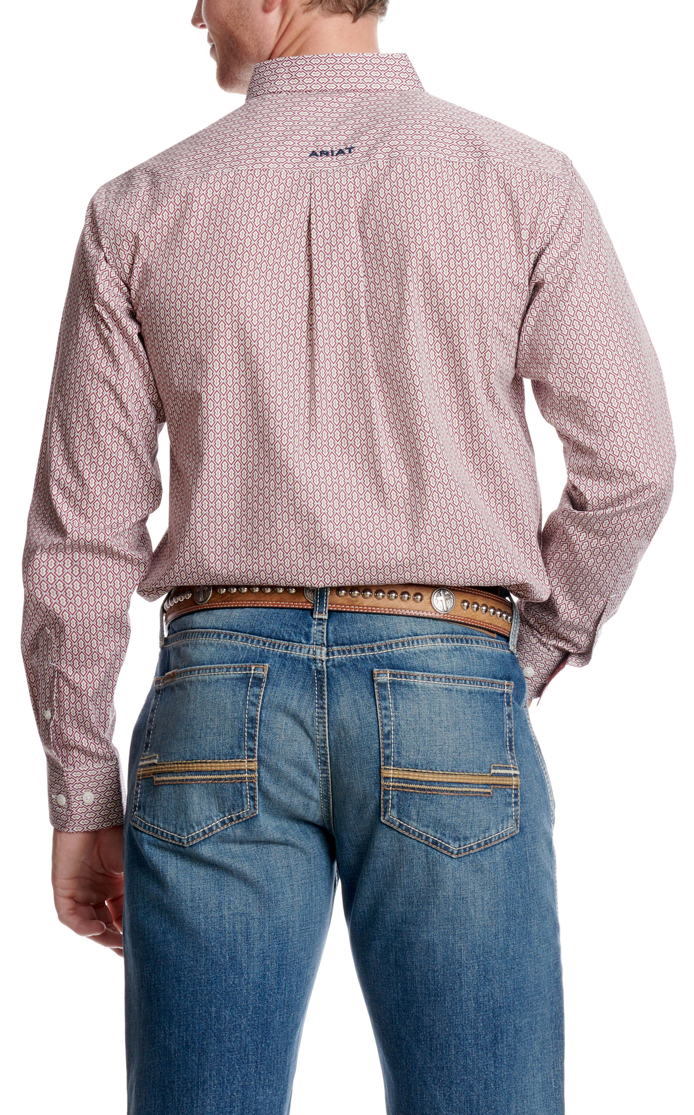 Ariat Men's Iven Red & Taupe Geo Print Western Shirt - Image 1