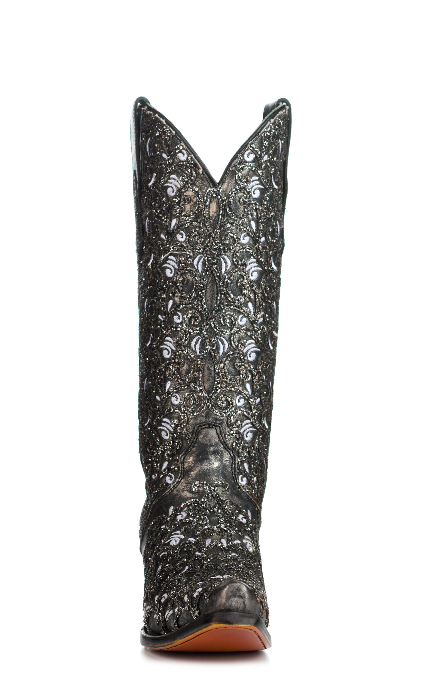 Corral Women's Black with Glitter Overlay Black Light Snip Toe Cowboy Boots - Image 1