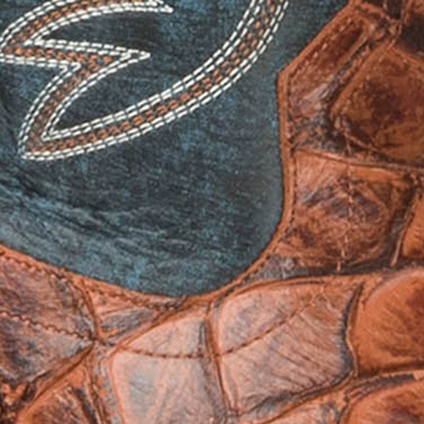 Anderson Bean Men's Horse Power Cognac Fish Print and Blue Double Welt Wide Square Toe Cowboy Boots - Image 1