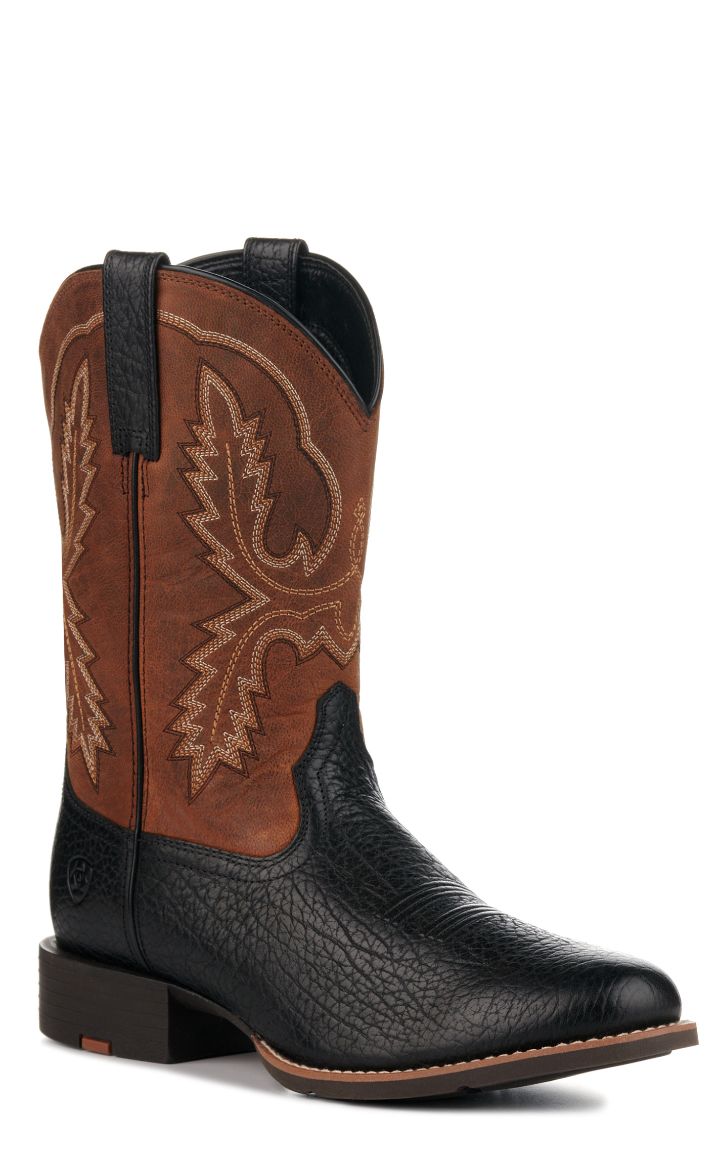 Ariat Men's Sport Stratten Black and Weathered Chestnut Round Toe Cowboy Boots - Image 1