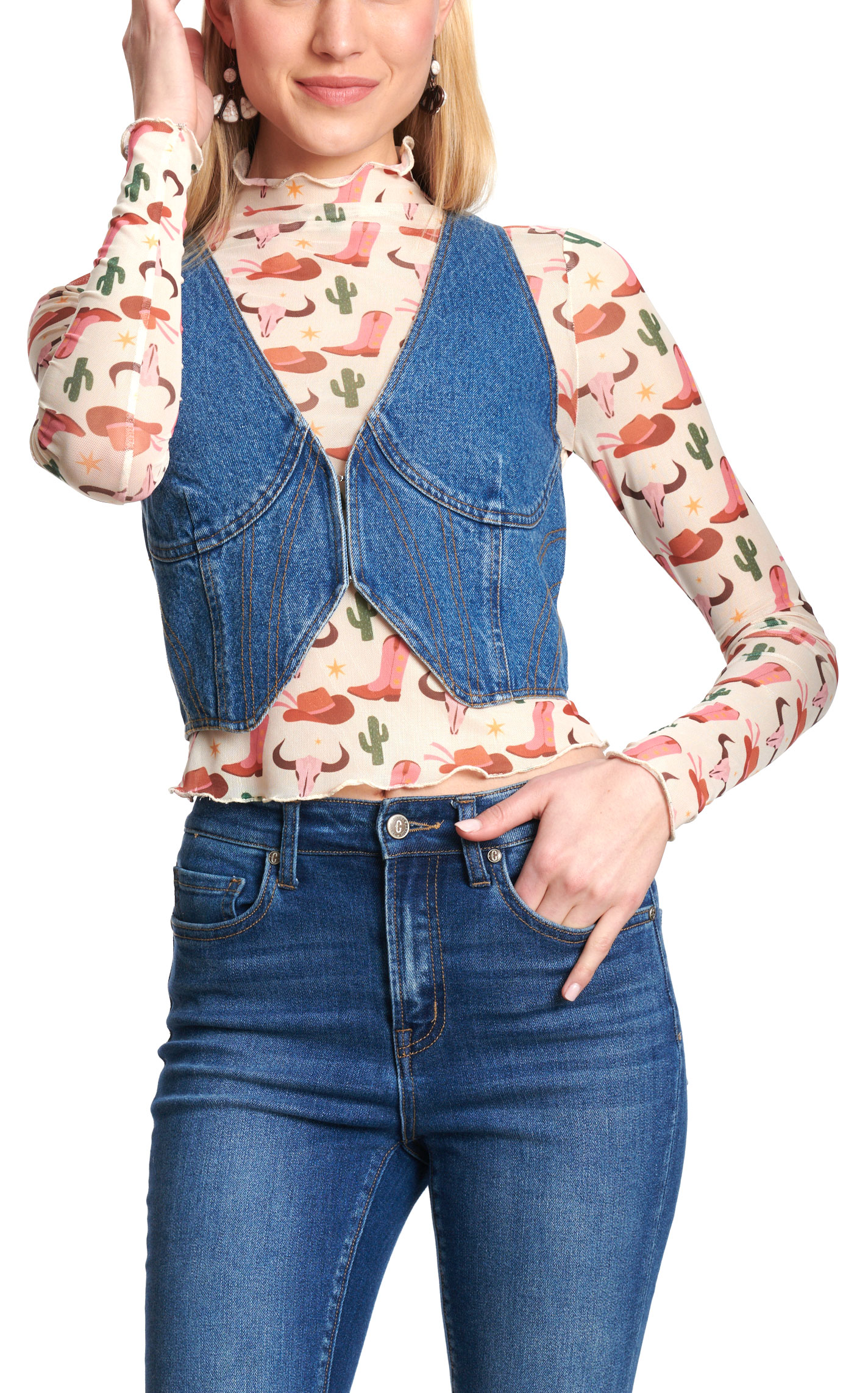 Rockin C Women's Medium Wash Denim Vest - Image 1