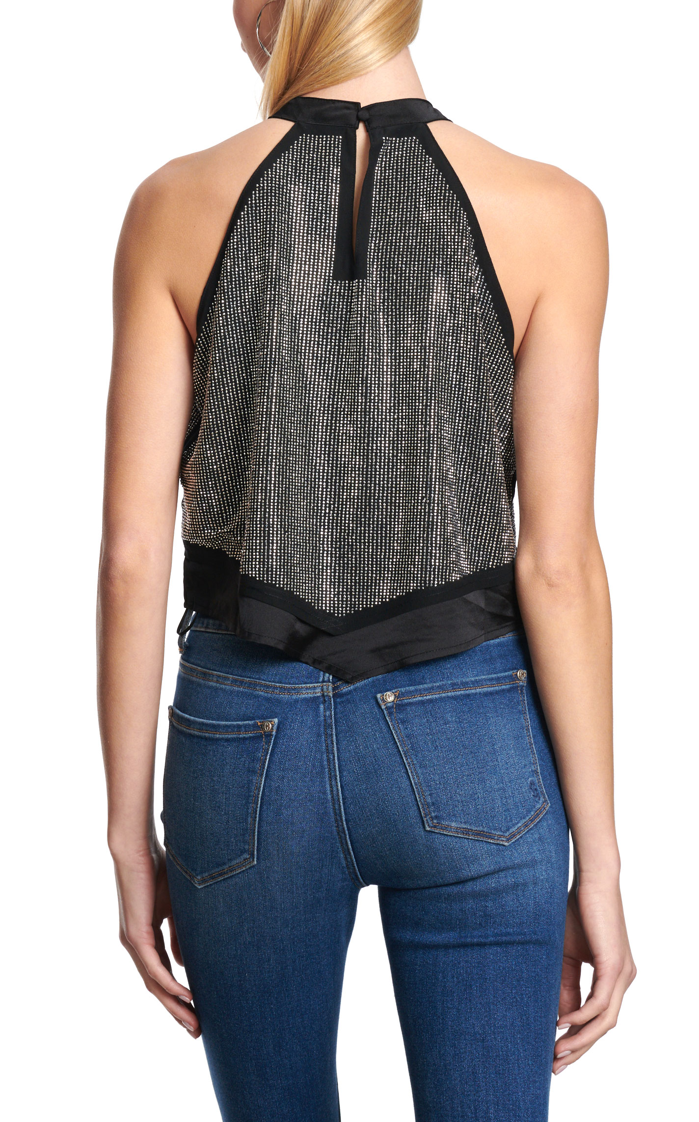 Blue B Women's Black & Silver Studded Halter Top - Image 1