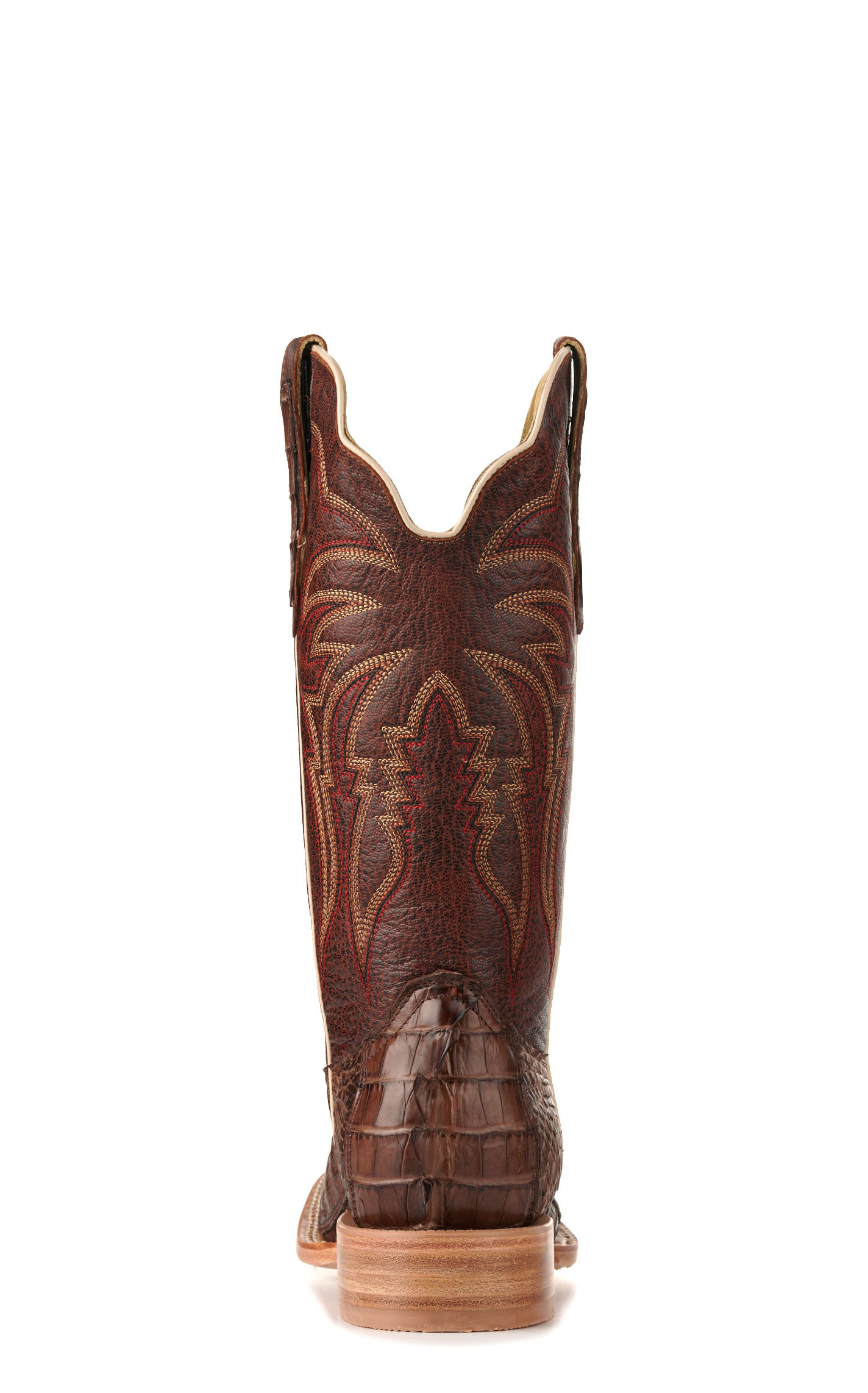 R. Watson Men's Kango Tobac Hornback Caiman Tail and Cognac Wide Square Toe Exotic Cowboy Boots - Image 1