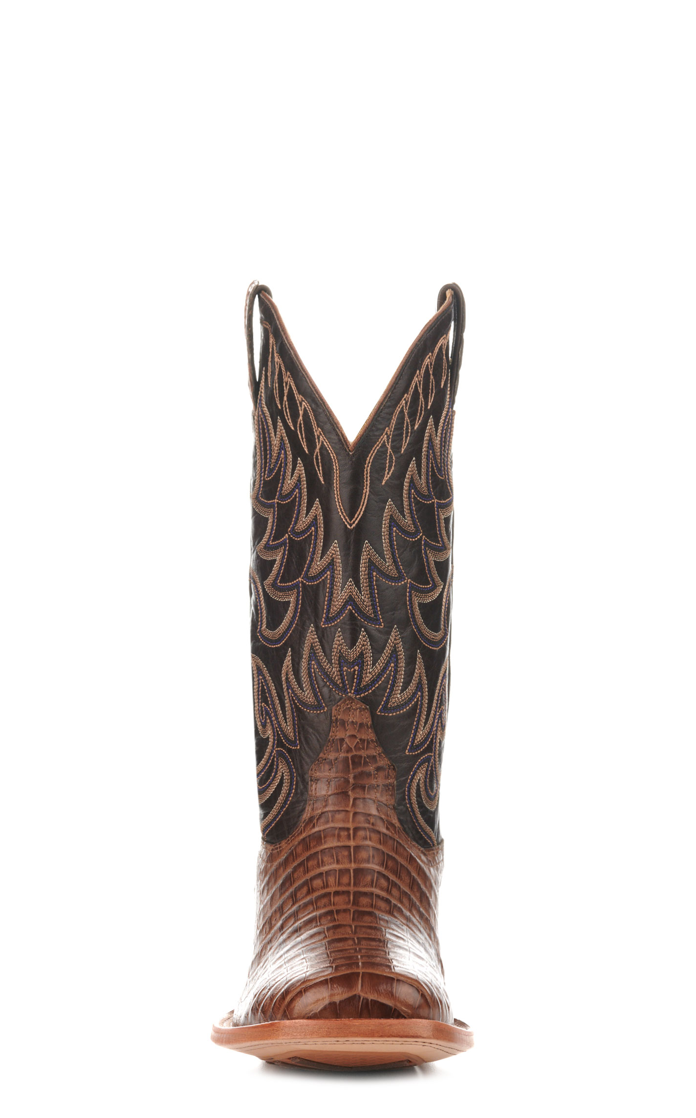Cavender's Men's Chocolate and Chestnut Caiman Belly Wide Square Toe Cowboy Boots - Image 1