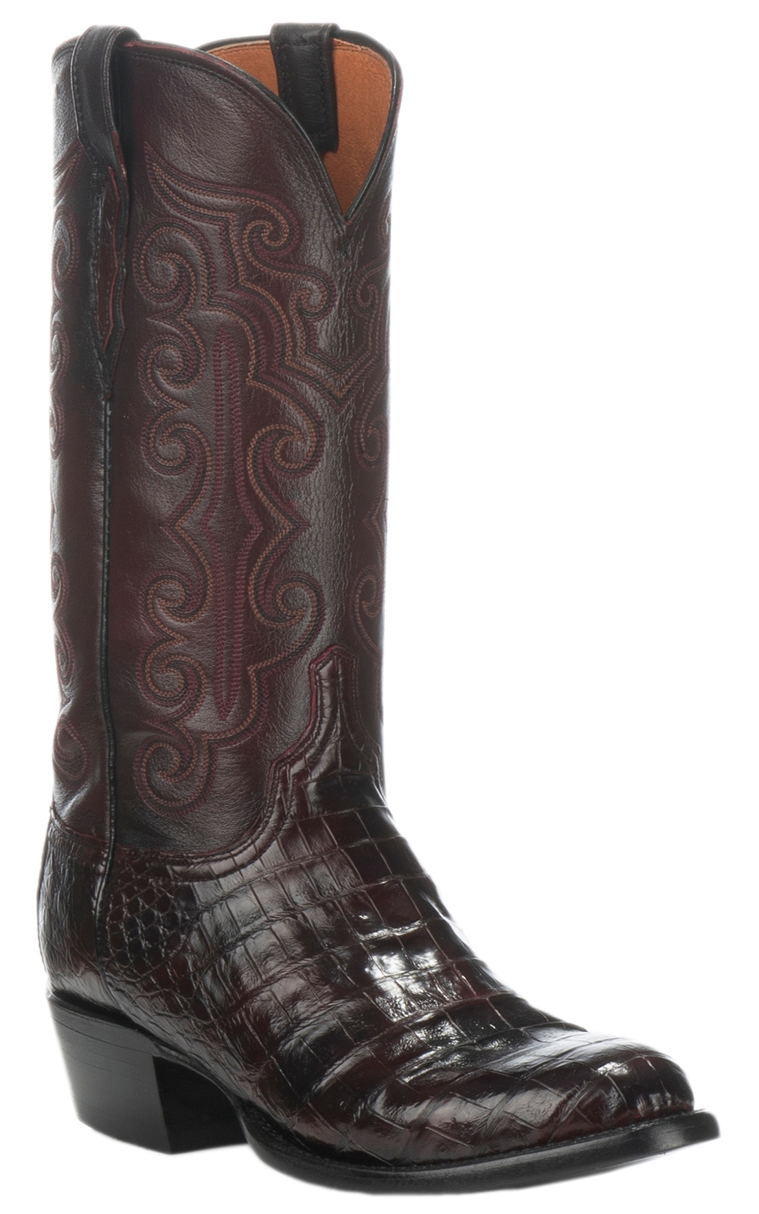Lucchese Men's Black Cherry Caiman Belly R-Toe Exotic Western Boots - Image 1