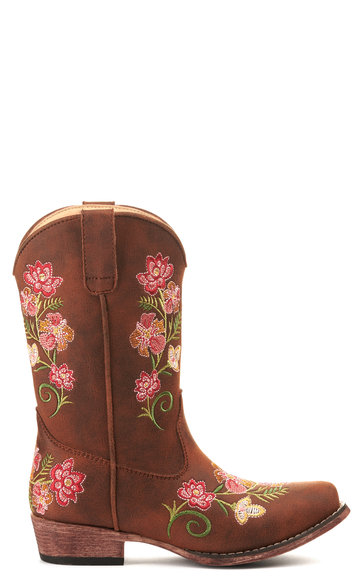 Roper Girls' Brown with Floral Embroidery Snip Toe Cowboy Boot - Image 1