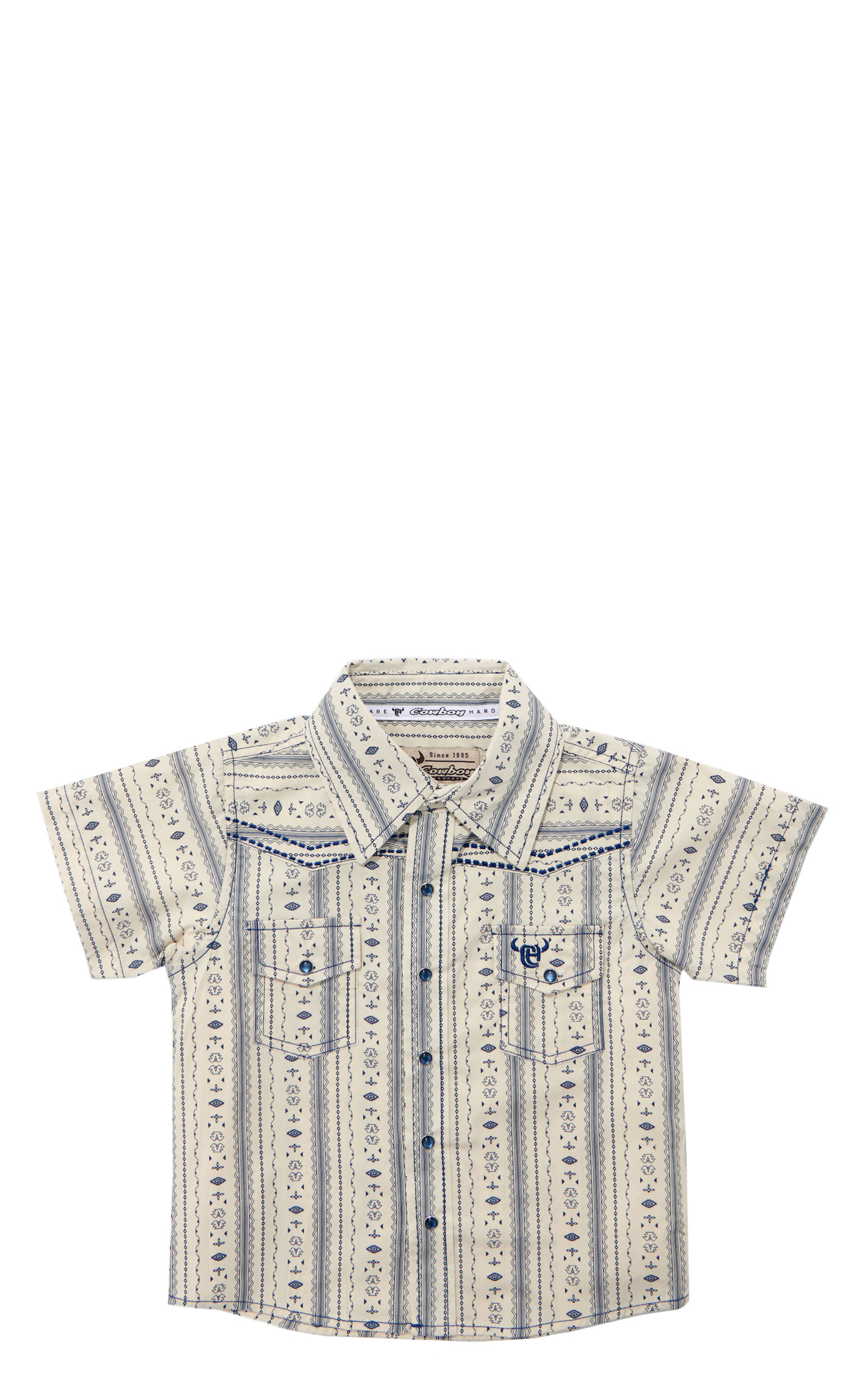 Cowboy Hardware Toddler Boy's Blue & White Striped Aztec Shirt - Image 1