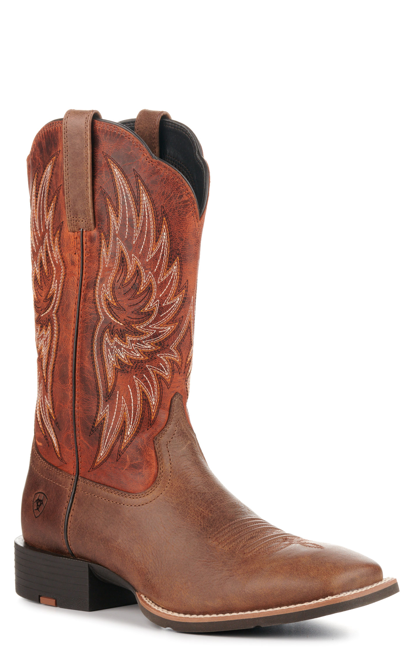 Ariat Men's Sport Rider Vintage Brown and Rustic Orange Wide Square Toe Cowboy Boots - Image 1