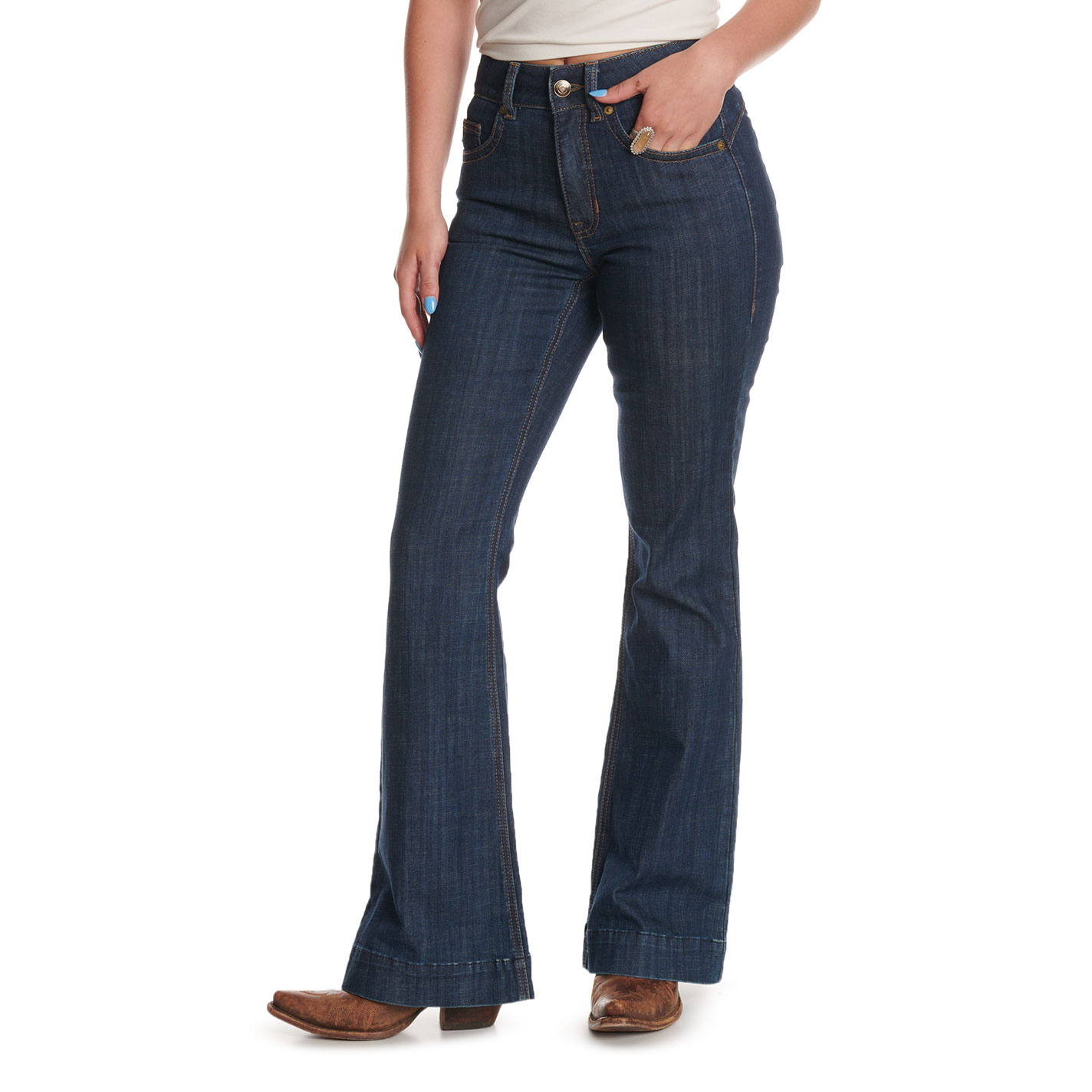Rock & Roll Cowgirl Women's Dark Wash High Rise Trouser Jeans - Image 1