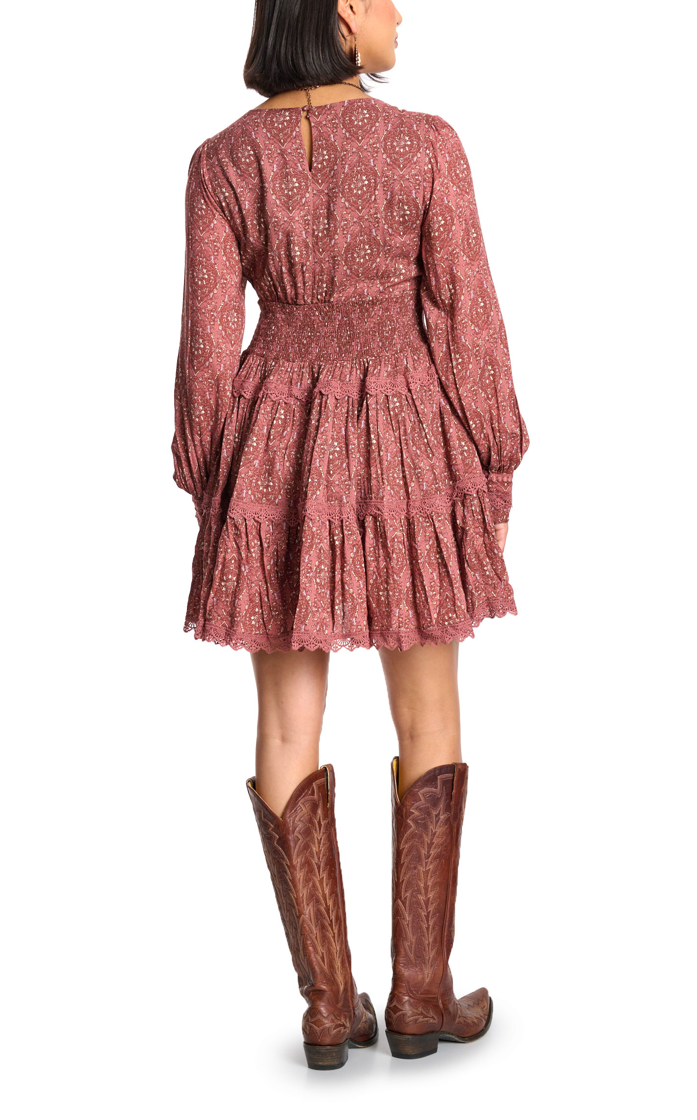 Blue B Women's Wine & Dusty Pink Floral Medallion Print Dress - Image 1