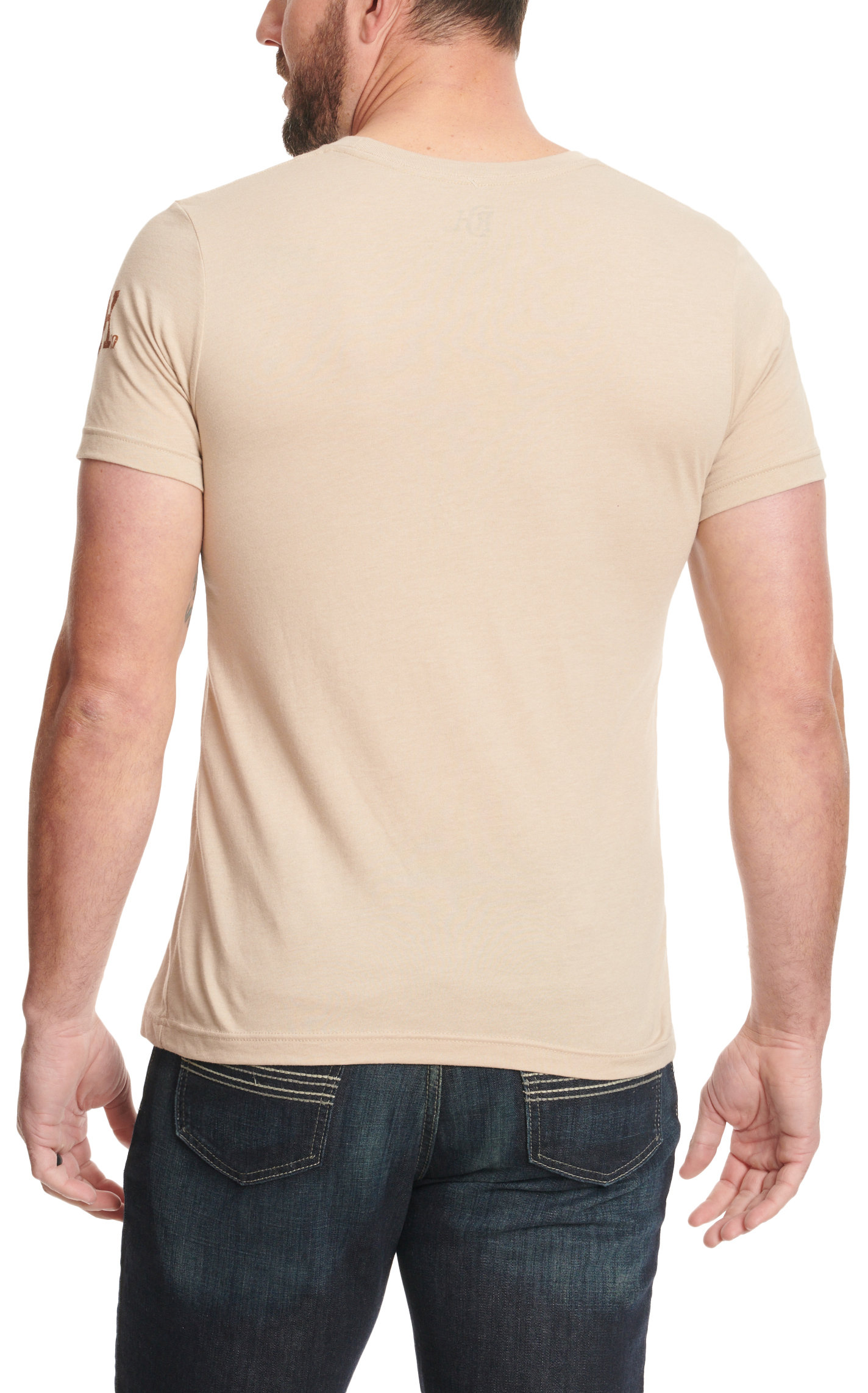 Red Dirt Hat Co. Men's Heather Tan Blue Skies Logo Graphic T-Shirt - Image 1