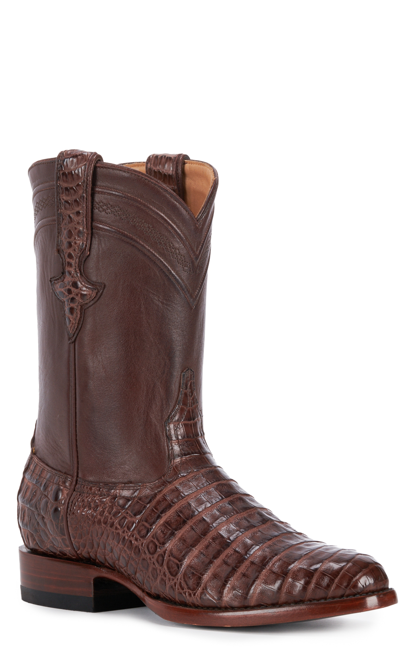 JRC & Sons Men's Shaw Caiman Belly Round Toe Exotic Roper Boot in Cigar - Image 1