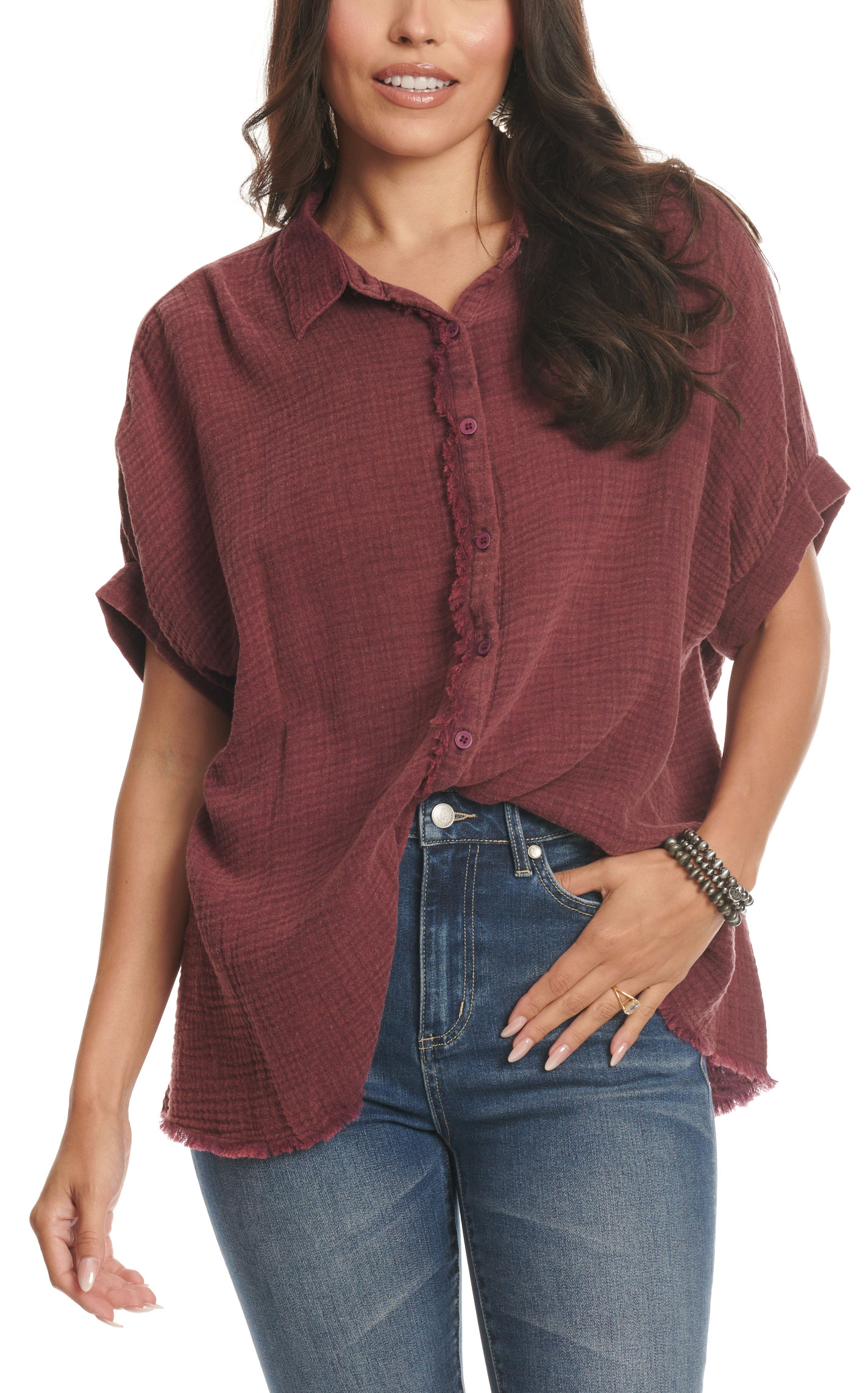 Umgee Women's Plum Mineral Washed Gauzy Top - Image 1