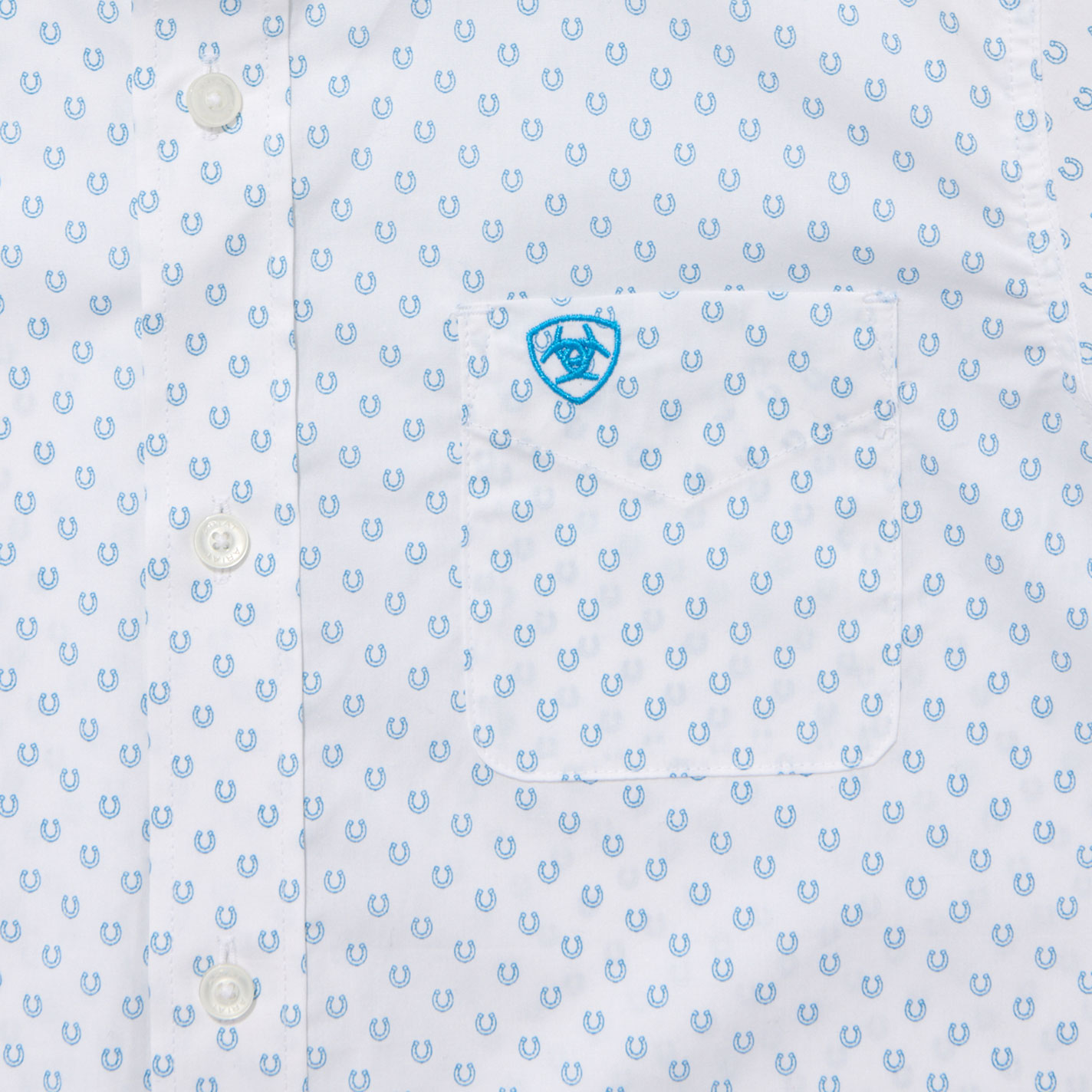 Ariat Boy's White & Blue Horseshoe Print Shirt - Image 1