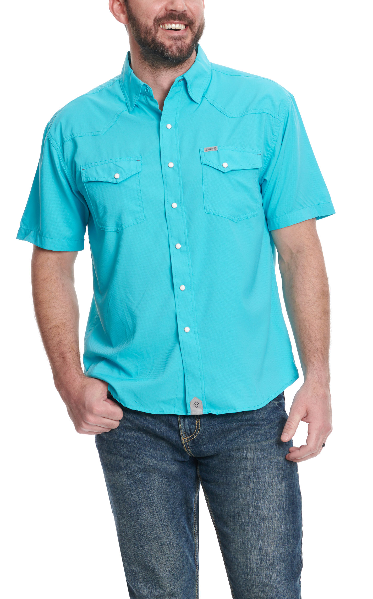 Rafter C Outdoors Men's Turquoise Short Sleeve Fishing Shirt - Image 2