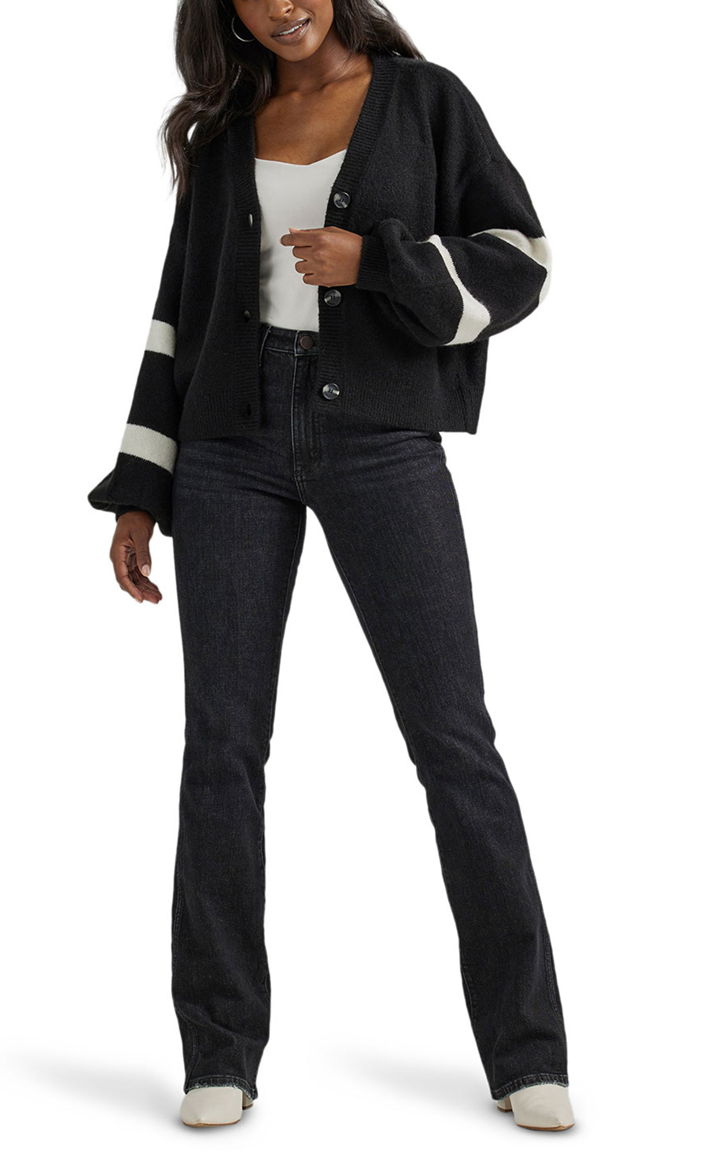 Wrangler Women's Black & White Retro Logo Embroidered Cardigan  - Image 1