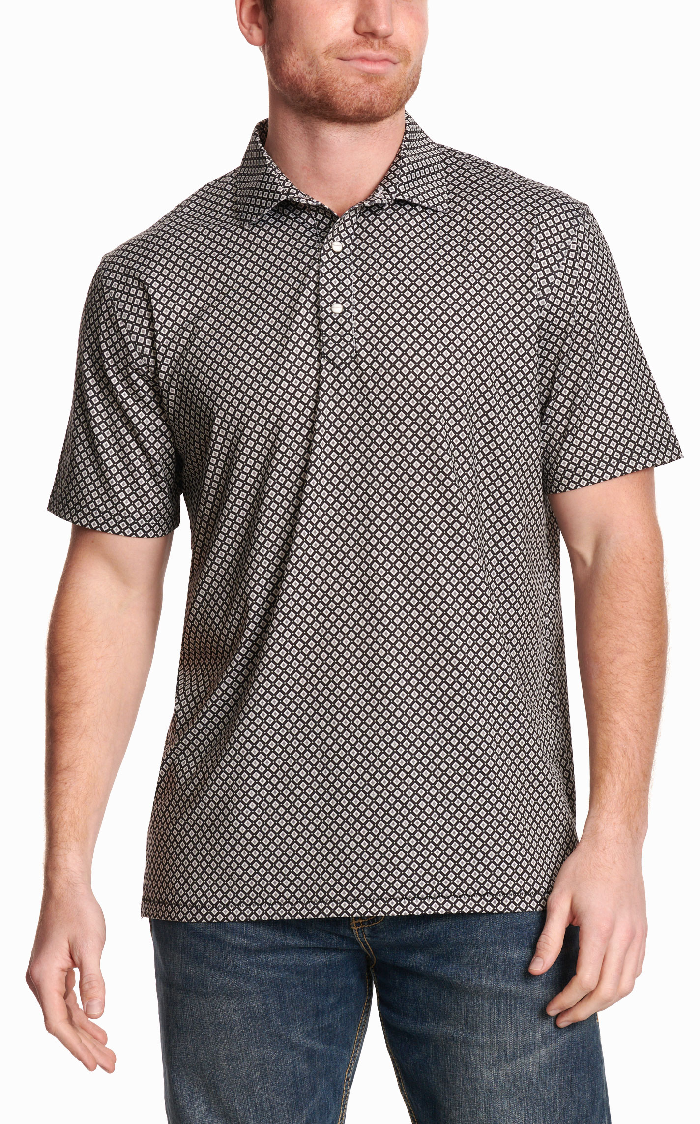 Rafter C Men's Black & White Geo Polo Shirt - Image 1
