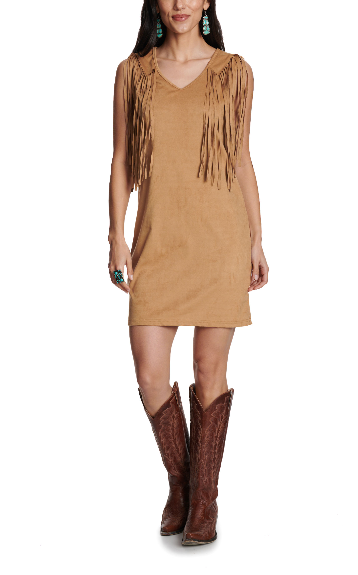 Montana Clothing Co. Women's Doe Faux Suede Fringed Dress - Image 1