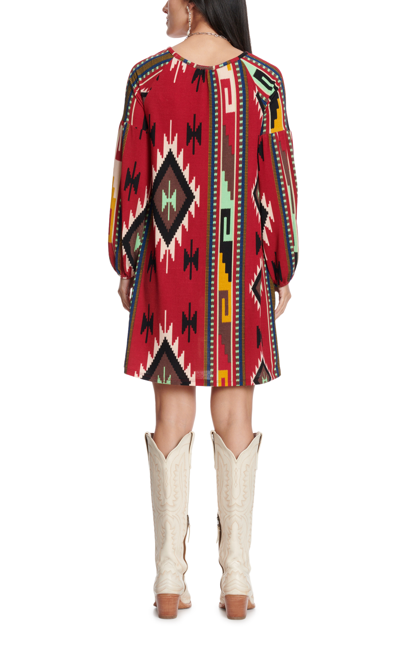 R.Rouge Women's Red Aztec Print Soft Sweater Dress - Image 1