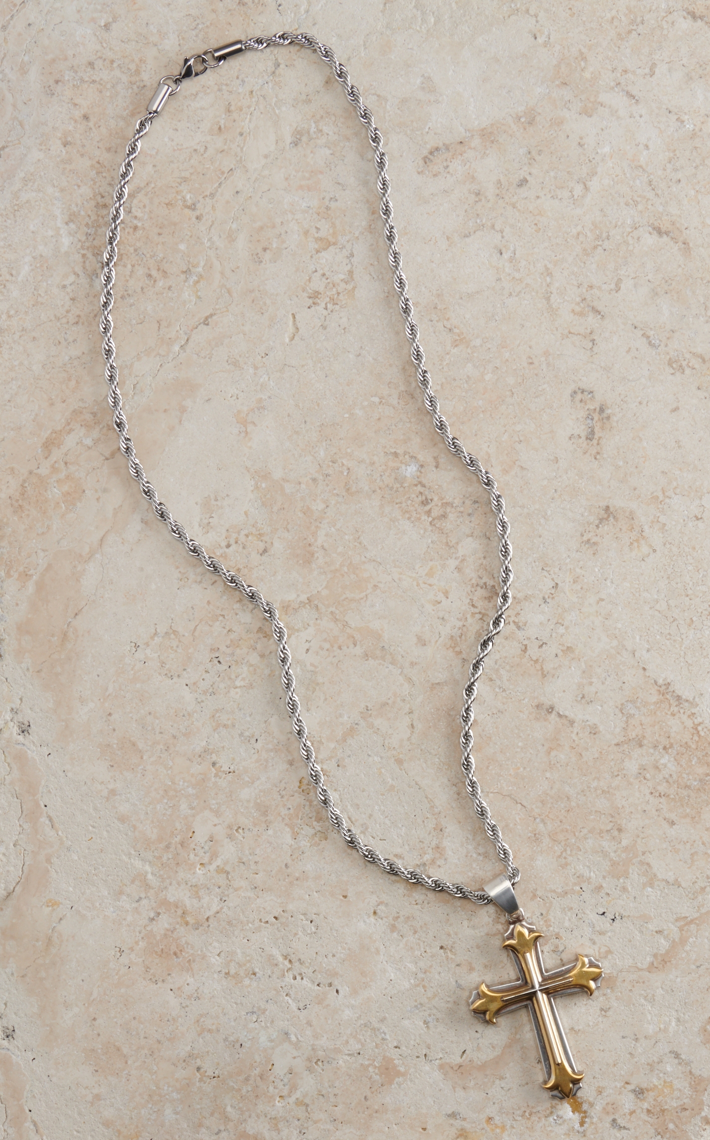 Twister Men's Silver with 3D Gold and Silver Cross Necklace - Image 1