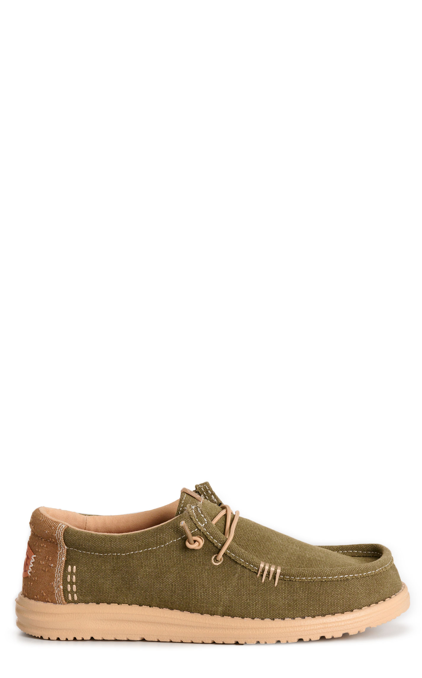 Hey Dude Men’s Wally Dusty Green & Tan Lace Up Moc Toe Casual Shoes - Image 1
