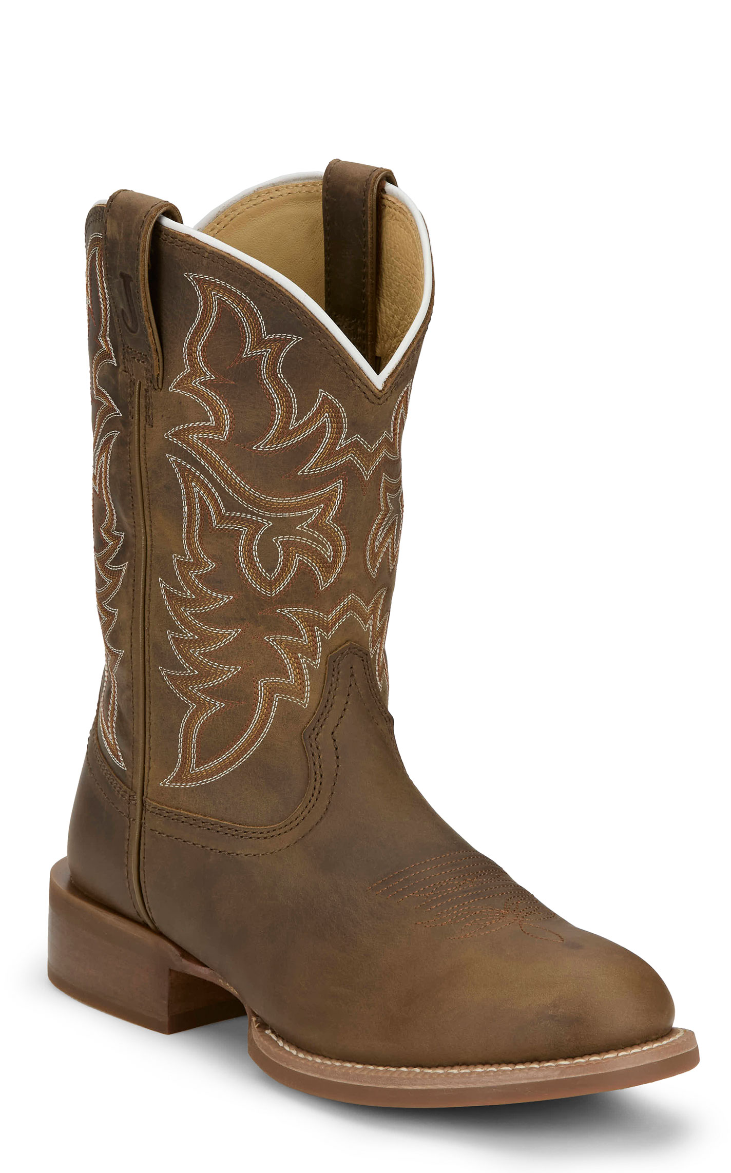 Justin Men’s Frontier Brown Cowhide Wide Round Toe Cowboy Boots - Image 1