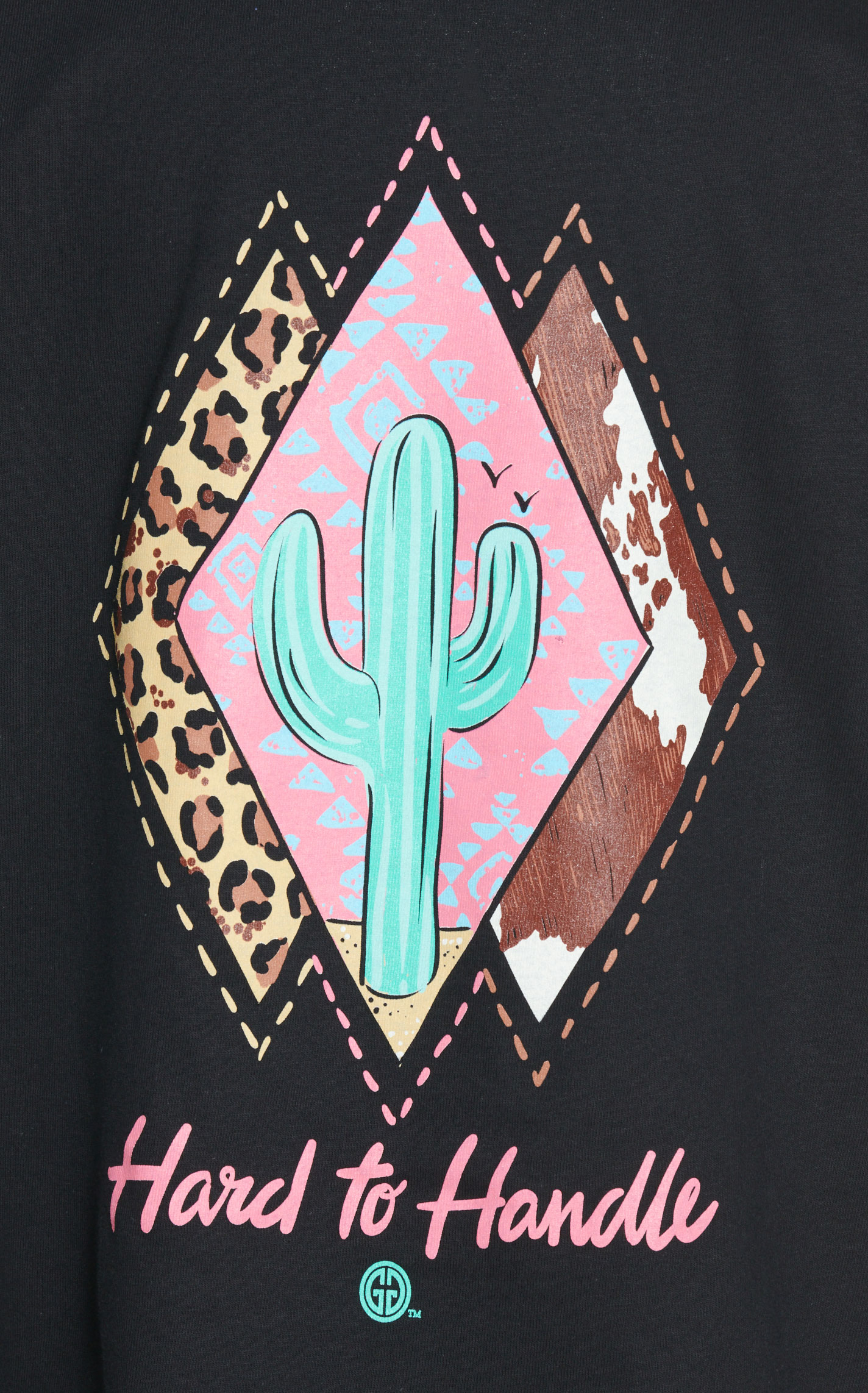 Girlie Girl Original's Girls Black with Mint & Pink Cactus Hard to Handle Graphic Short Sleeve T-Shirt - Image 1