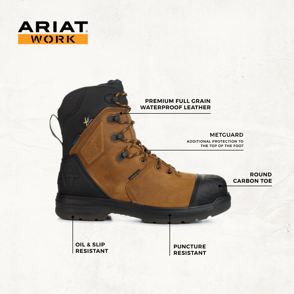 Ariat Men's Turbo Outlaw Brown Puncture Resistant MetGuard Composite Toe Lace Up Work Boots - Image 1