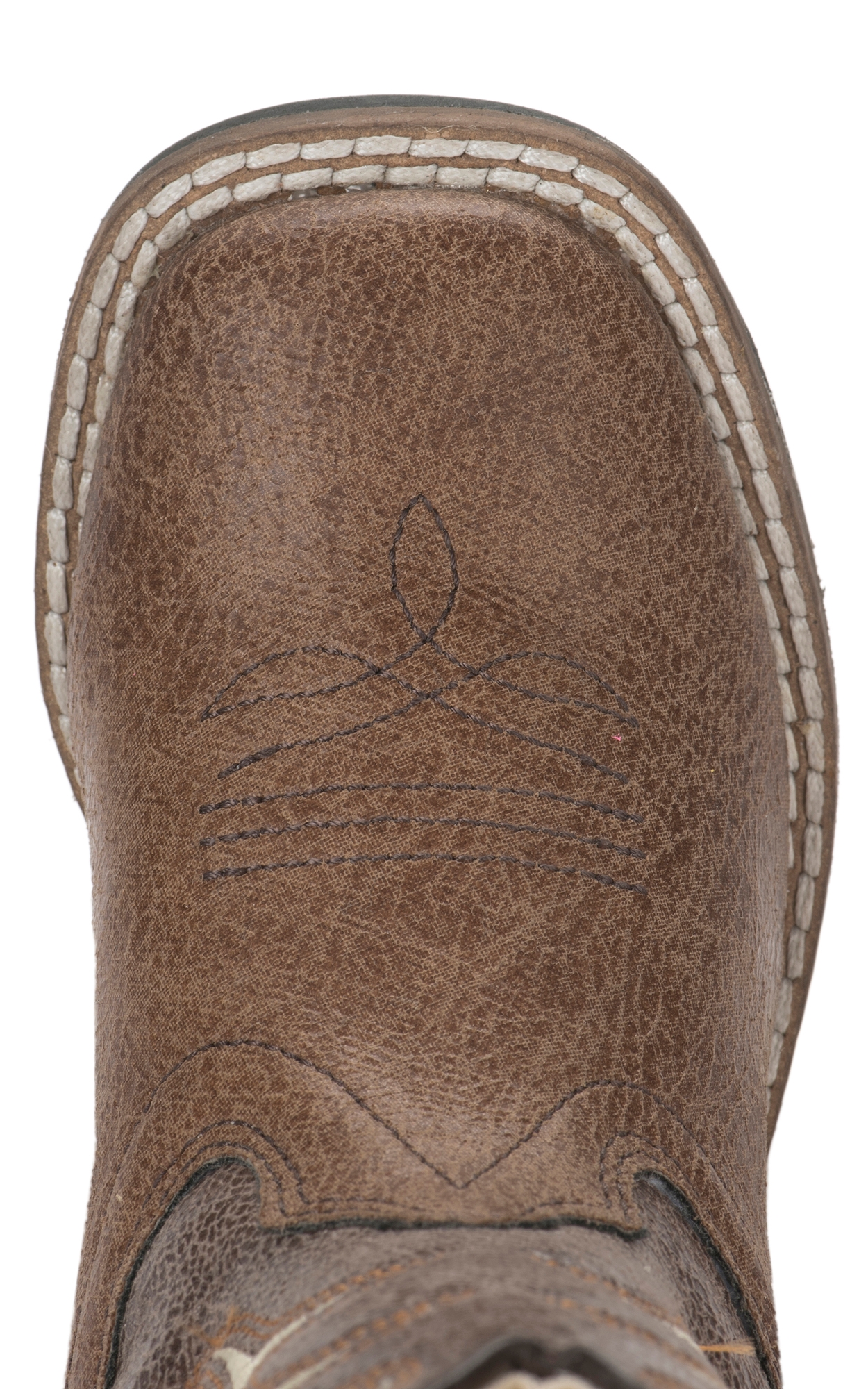 Old West Toddler Tan and Brown Wide Square Toe Cowboy Boots - Image 1