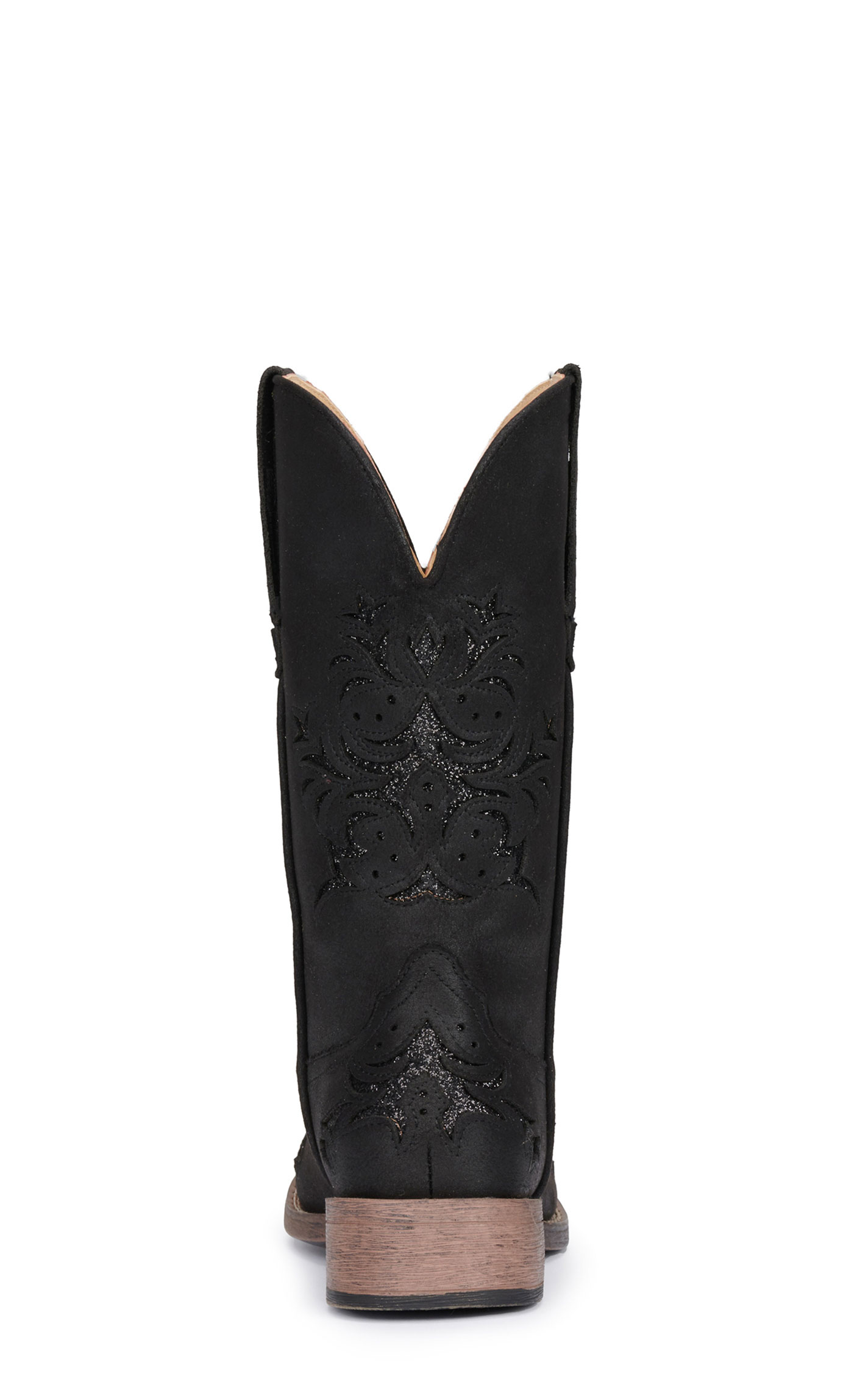 Roper Women's Kennedy Black with Glitter Inlay Wide Square Toe Cowboy Boots - Image 1