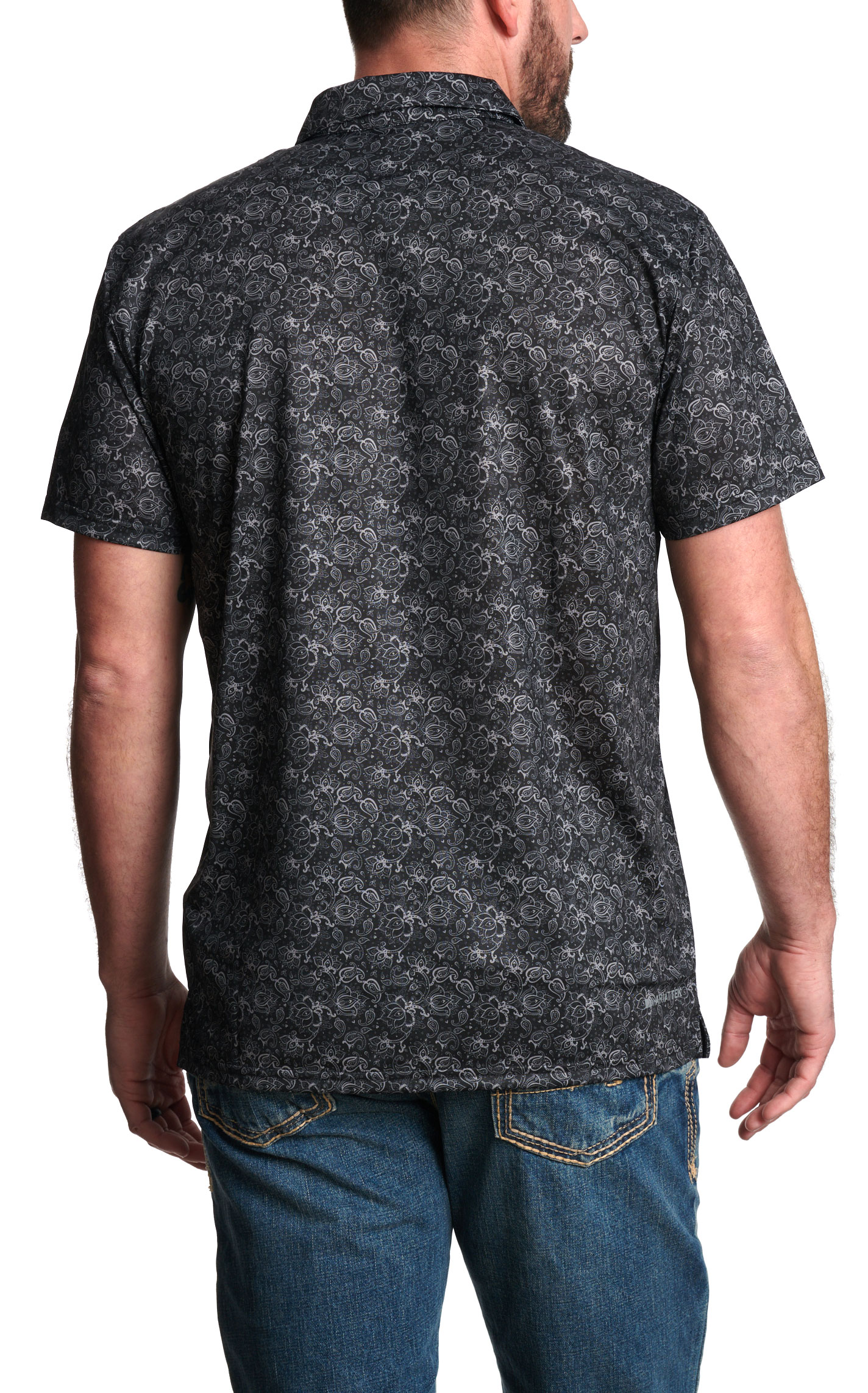 Ariat Men's Black & Gray Floral Paisley Polo Shirt - Image 1