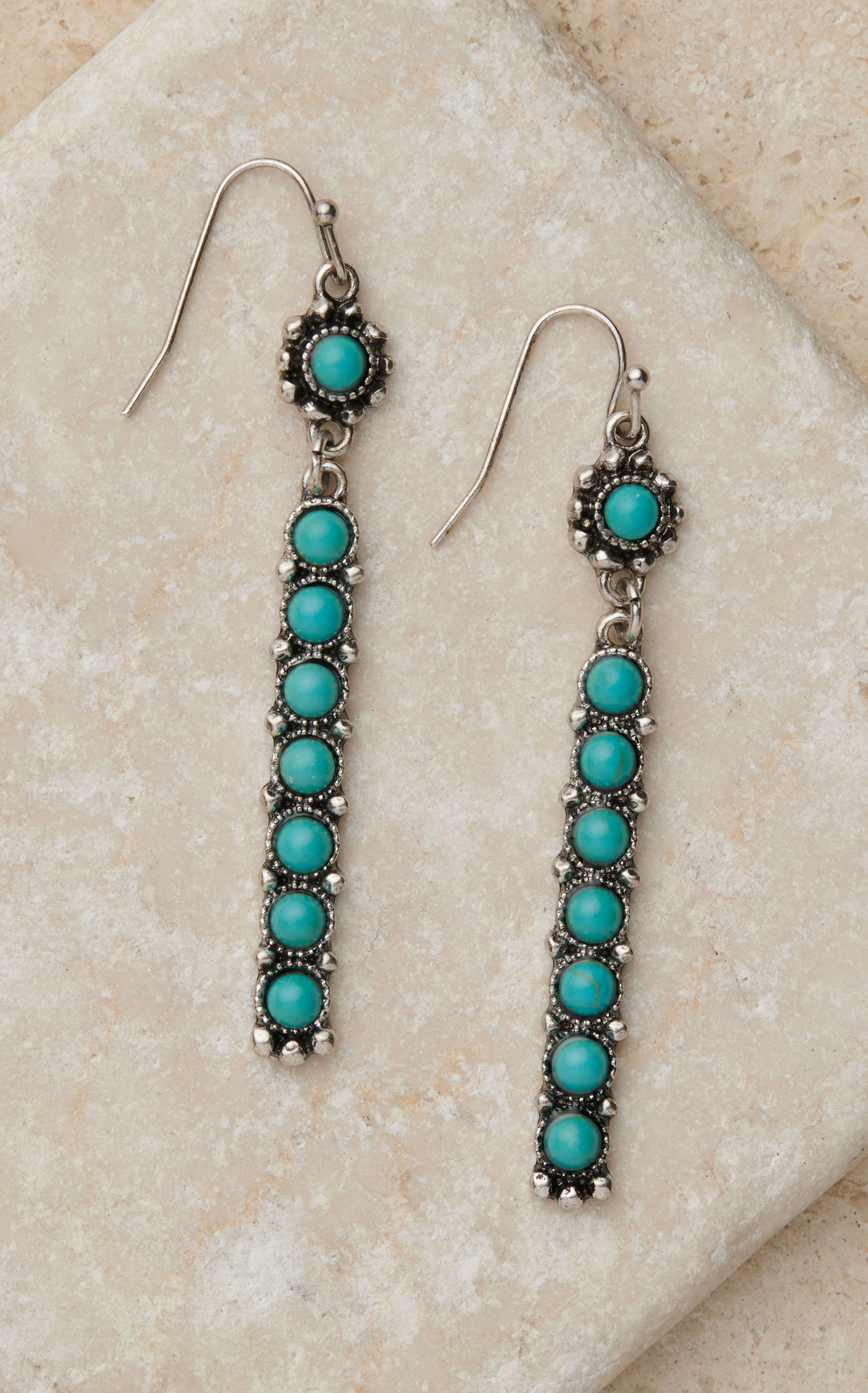 Blazin Roxx Silver Long Bar with Turquoise Stone Earrings - Image 1