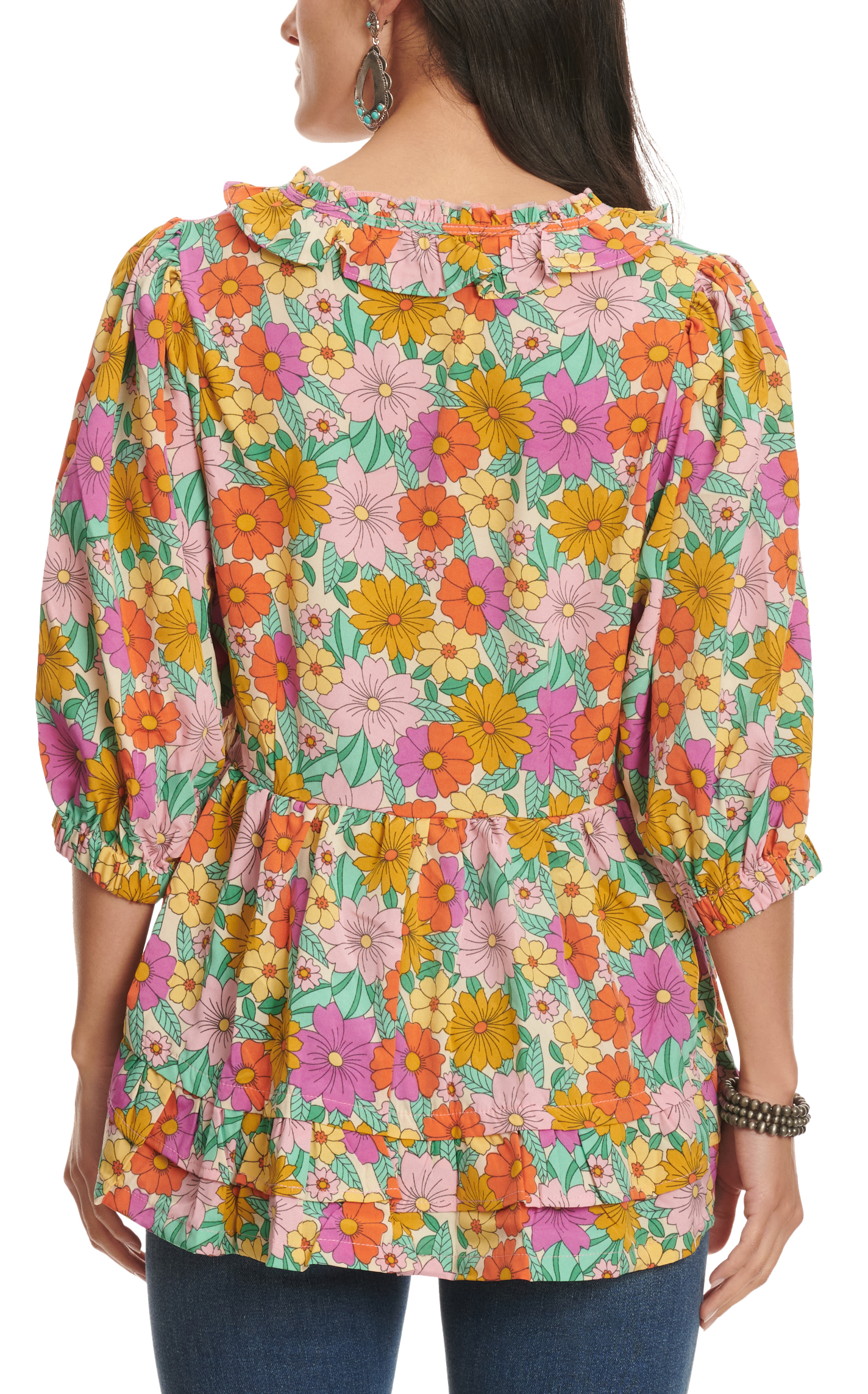 Umgee Women's Multi Color Floral Print Baby Doll Top - Image 1