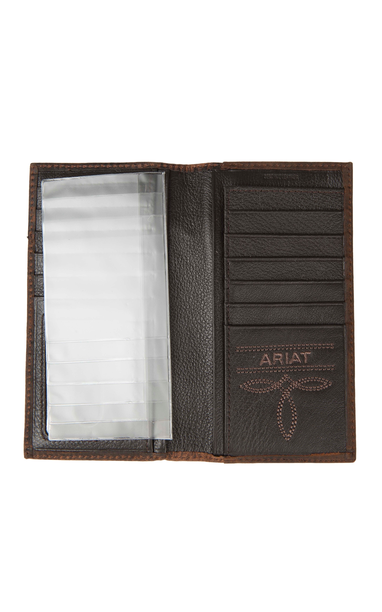 Ariat Brown with Brown Overlay Boot Stitch & Shield Leather Checkbook / Rodeo Wallet - Image 1