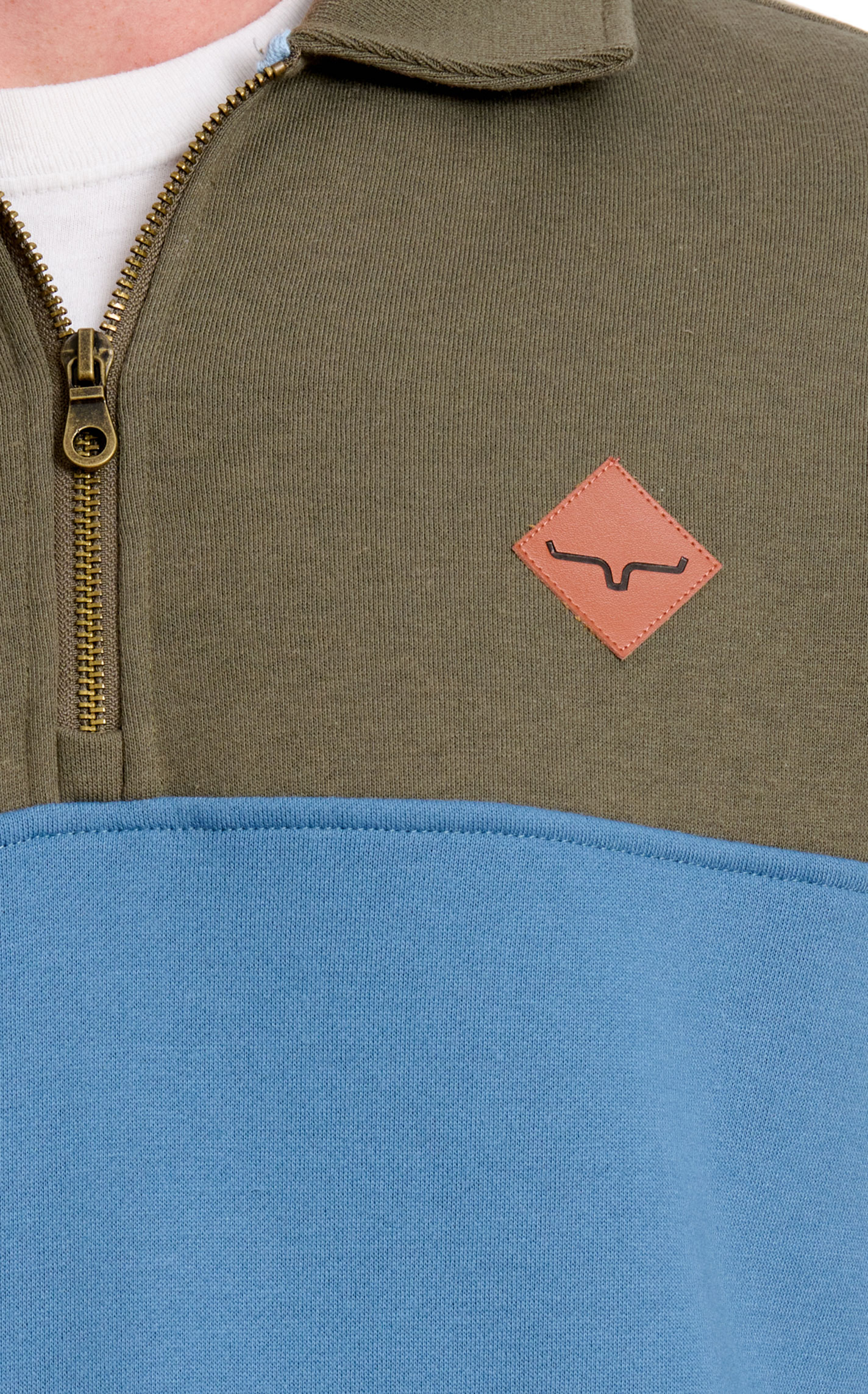 Kimes Ranch Men's Army Green & Slate-Blue Logo 1/4 Zip Pullover - Image 1