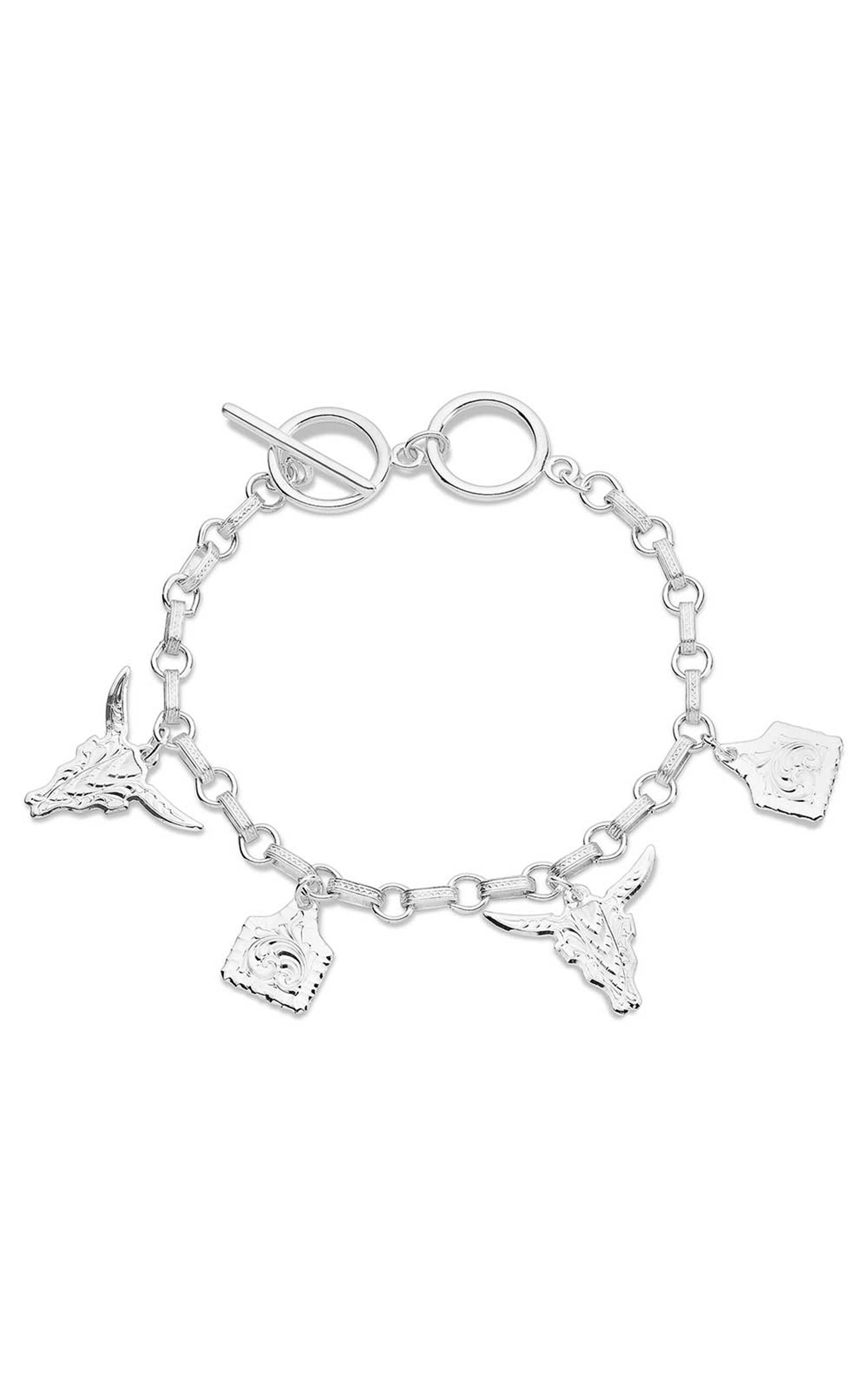 Montana Silversmiths Silver Longhorn & Cow Tag Charm Bracelet - Image 1