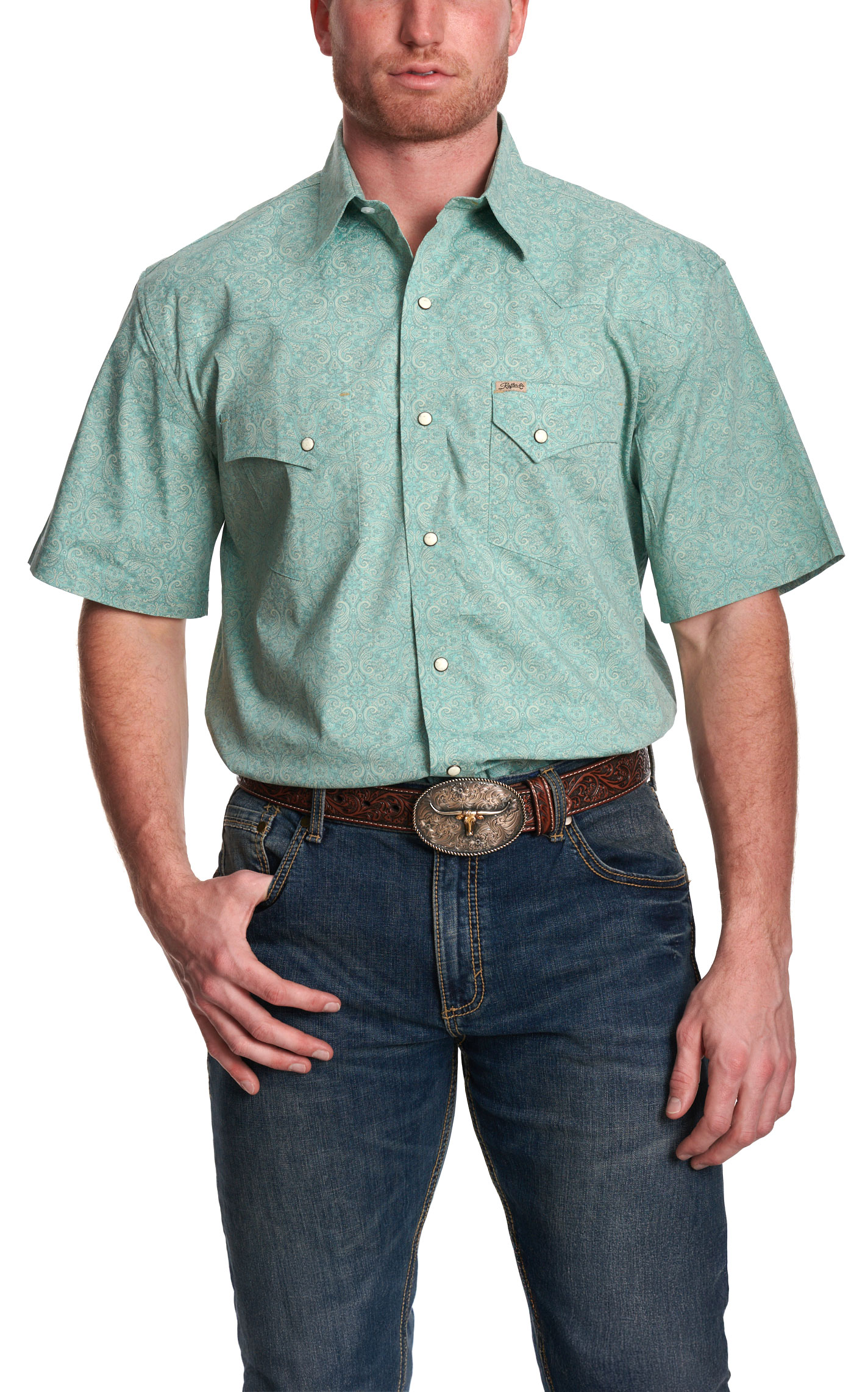 Rafter C Men's Teal Paisley Shirt  - Image 1