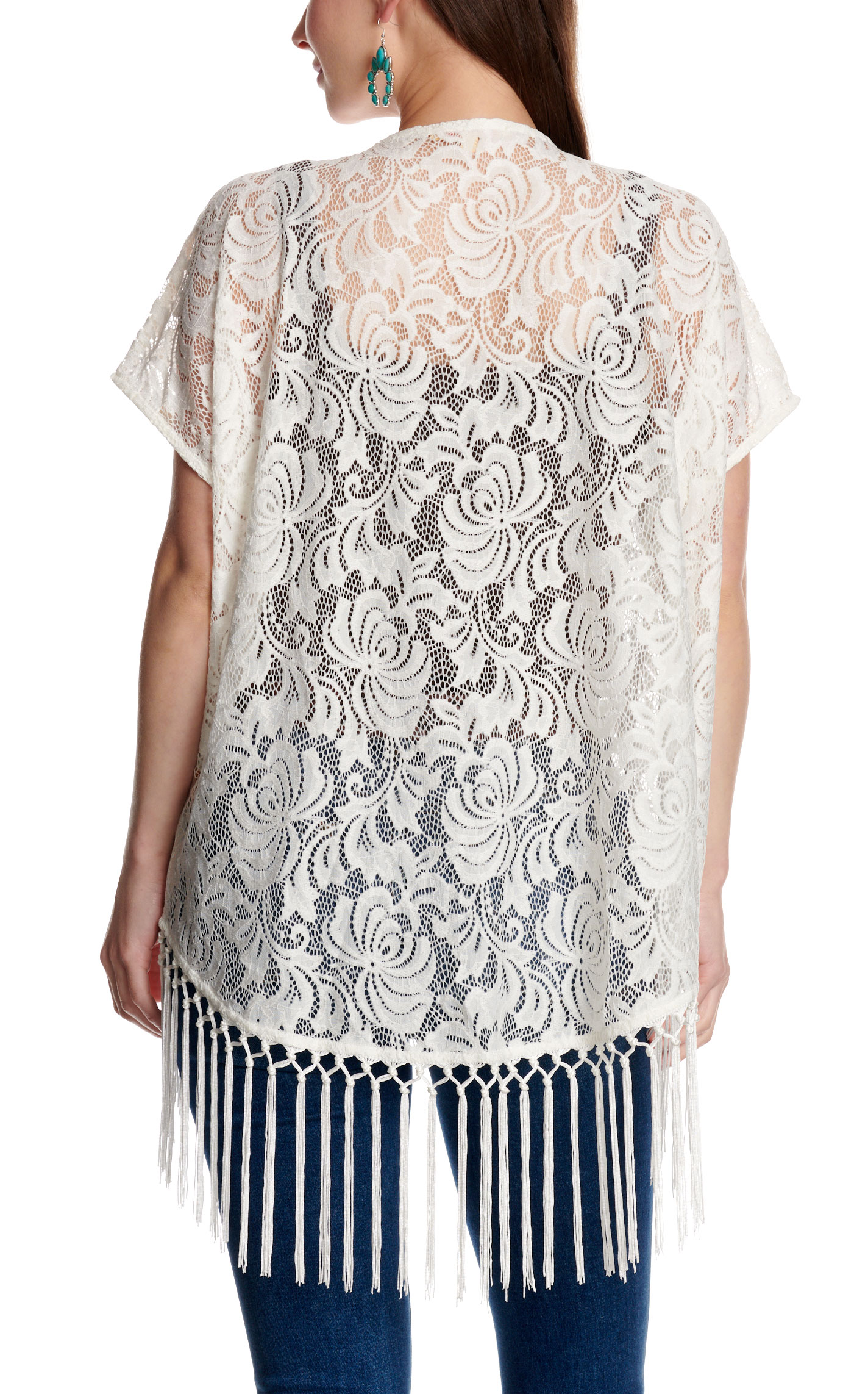 Magnolia Lane Women's Ivory Fringed Lace Cardigan - Image 1