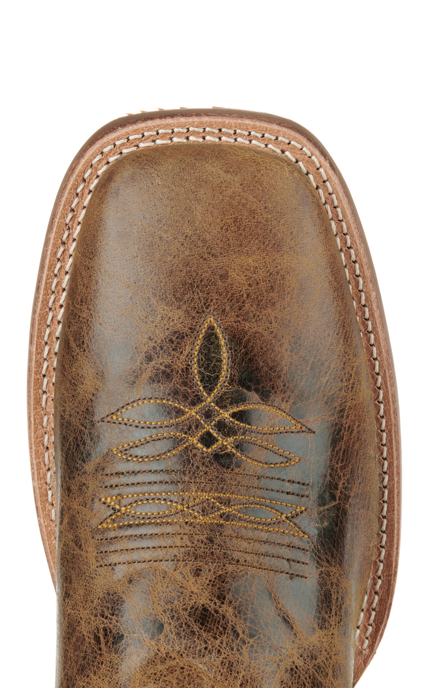 Old West Men's Burnt Brown and Navy Wide Square Toe Cowboy Boots - Image 1