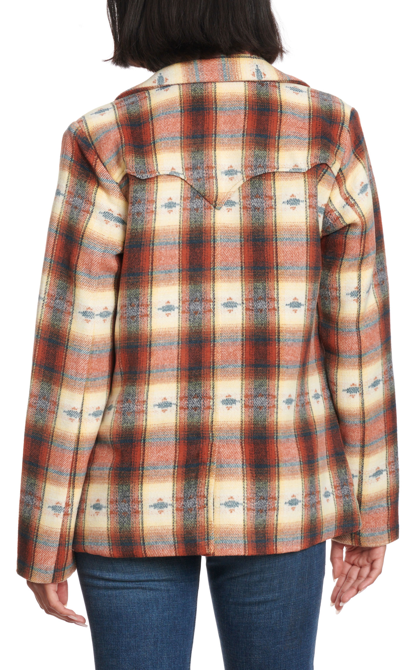 Wrangler Women's Cream Rust & Navy Aztec Plaid Blazer - Image 1
