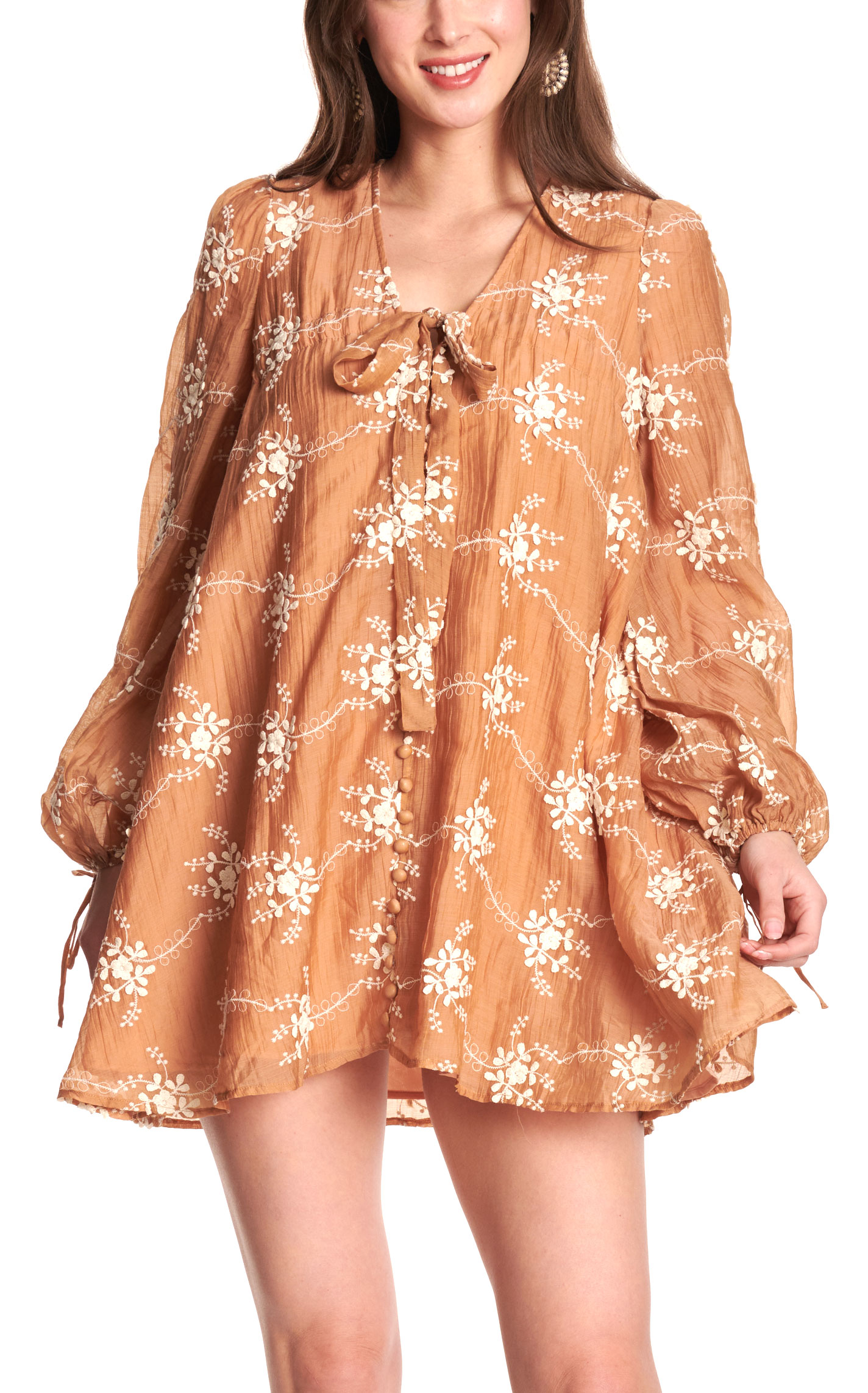 Endless Blu Women’s Rust Floral Embroidered Mini Dress - Image 3
