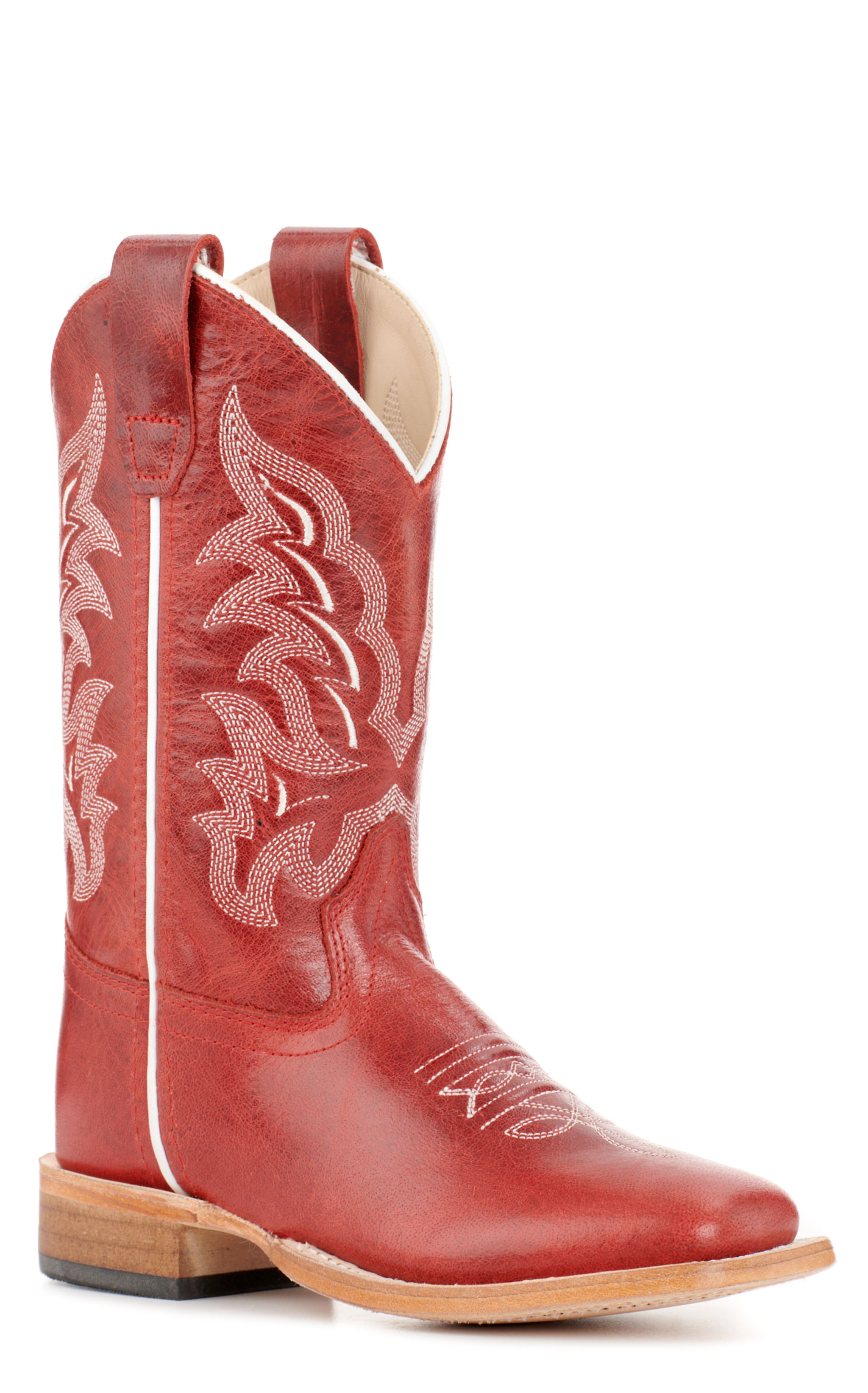 Old West Youth Dark Red Wide Square Toe Cowboy Boots - Image 1