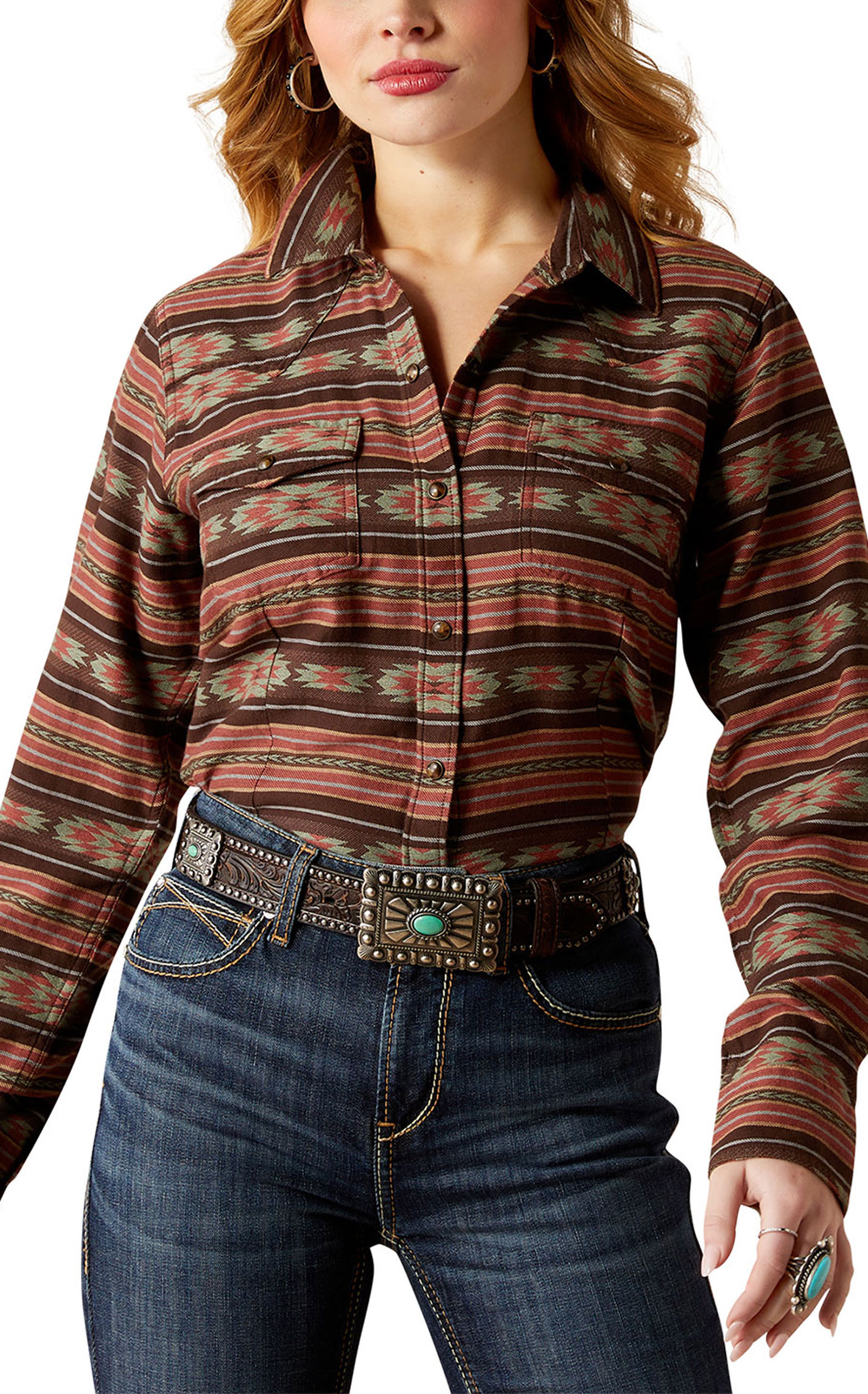 Ariat Women's Sage Rose & Chocolate Aztec Serape Western Shirt - Image 1
