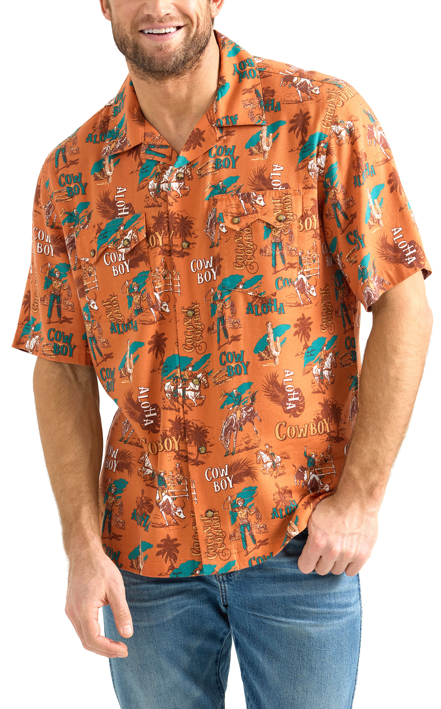 Wrangler Men's Coconut Cowboy Tangerine Hawaiian Shirt - Image 1