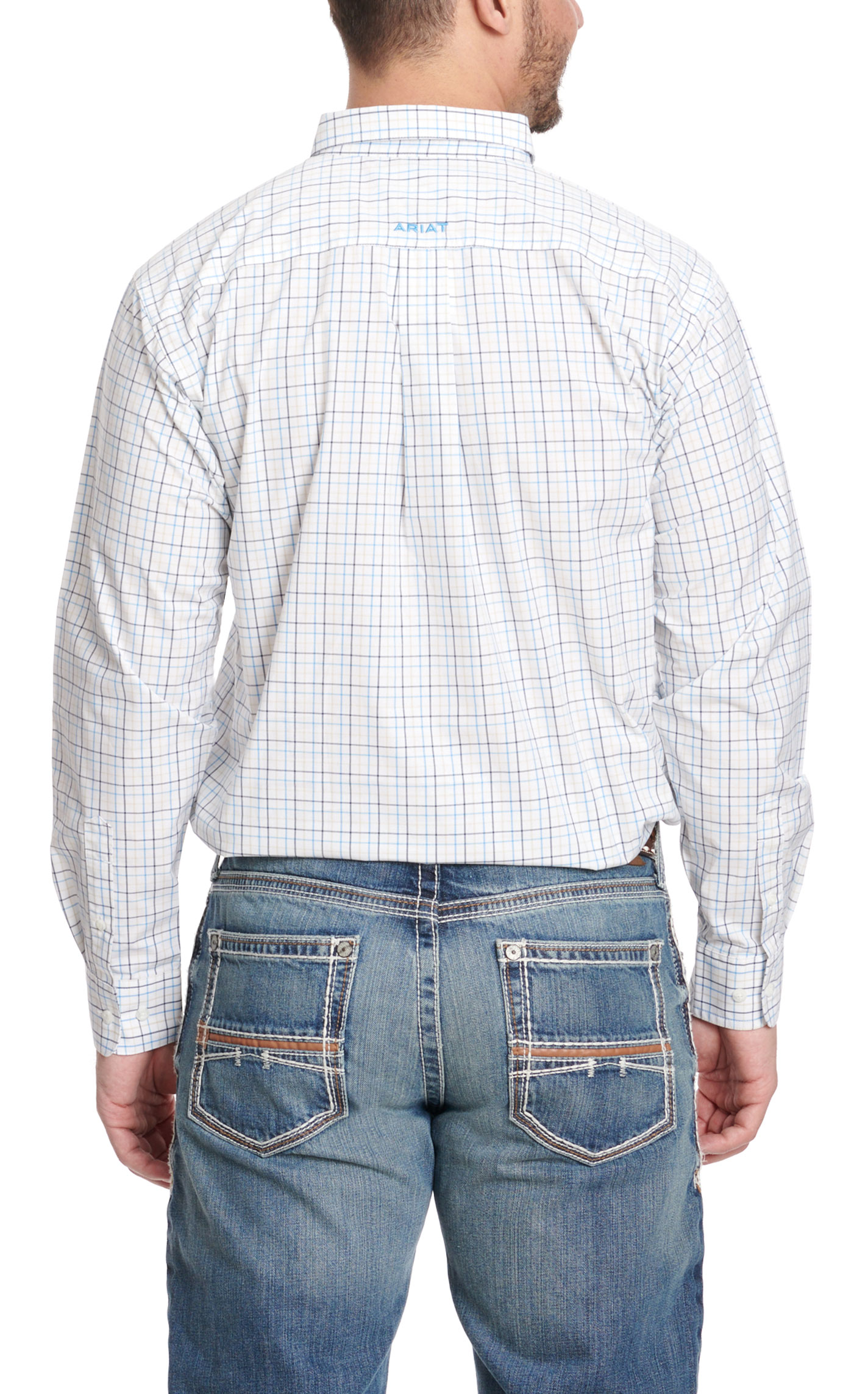 Ariat Men's Pro Series Ronnie White & Navy Plaid Western Shirt - Image 1
