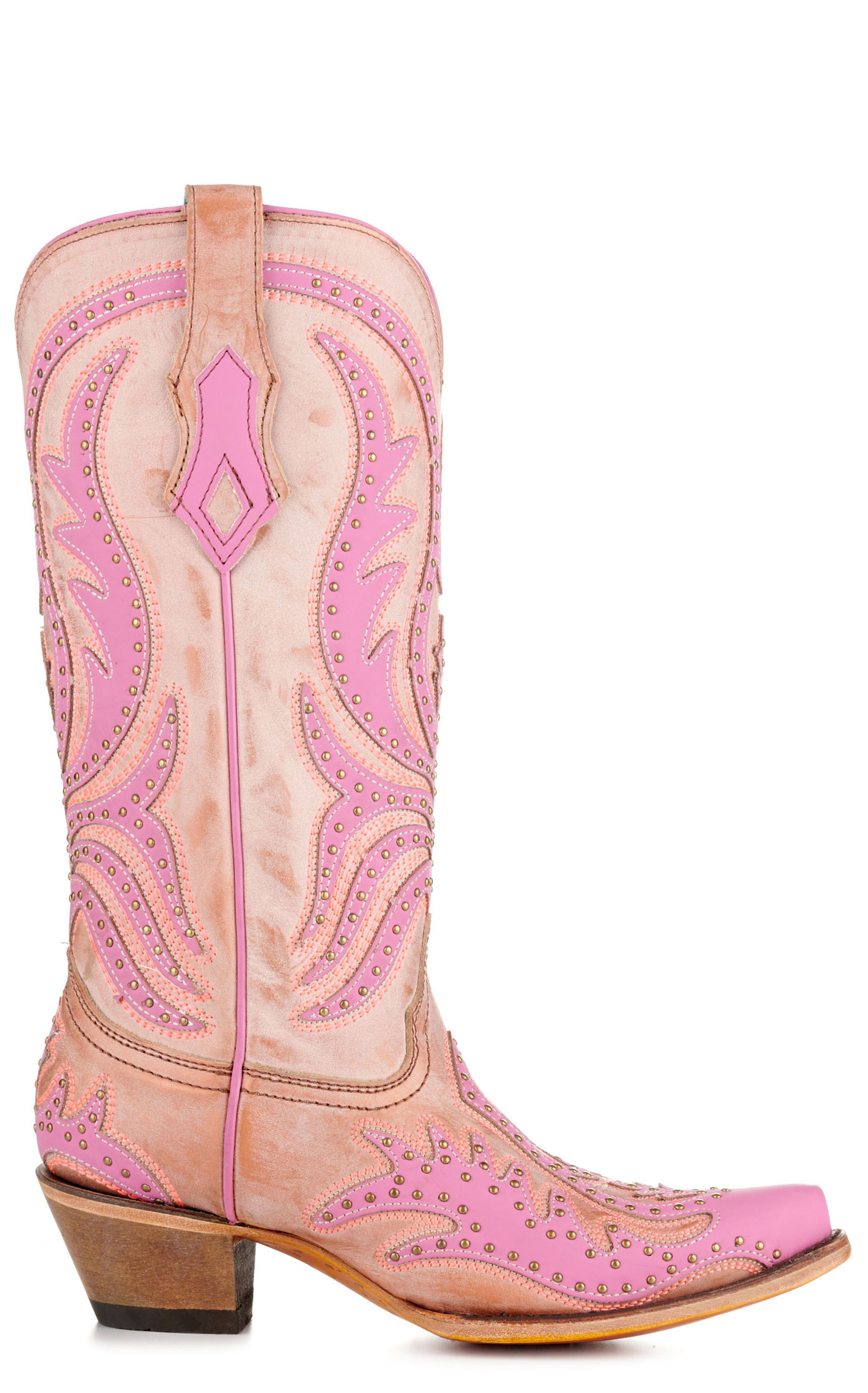 Corral Women's Light Pink with Hot Pink Overlay Black Light Snip Toe Cowboy Boots - Image 1