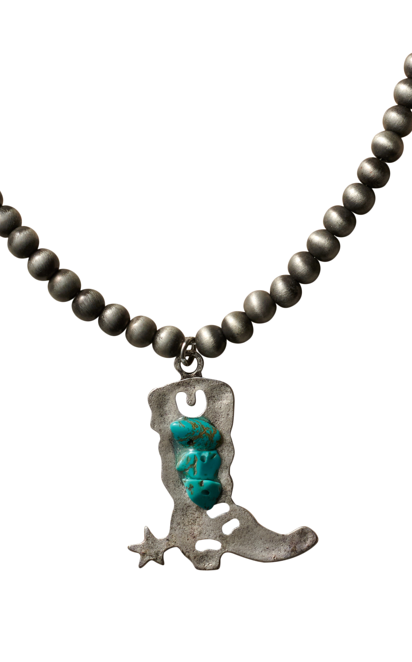Rockin C Navajo Pearl Beads & Turquoise Boot Pendant Necklace - Image 1